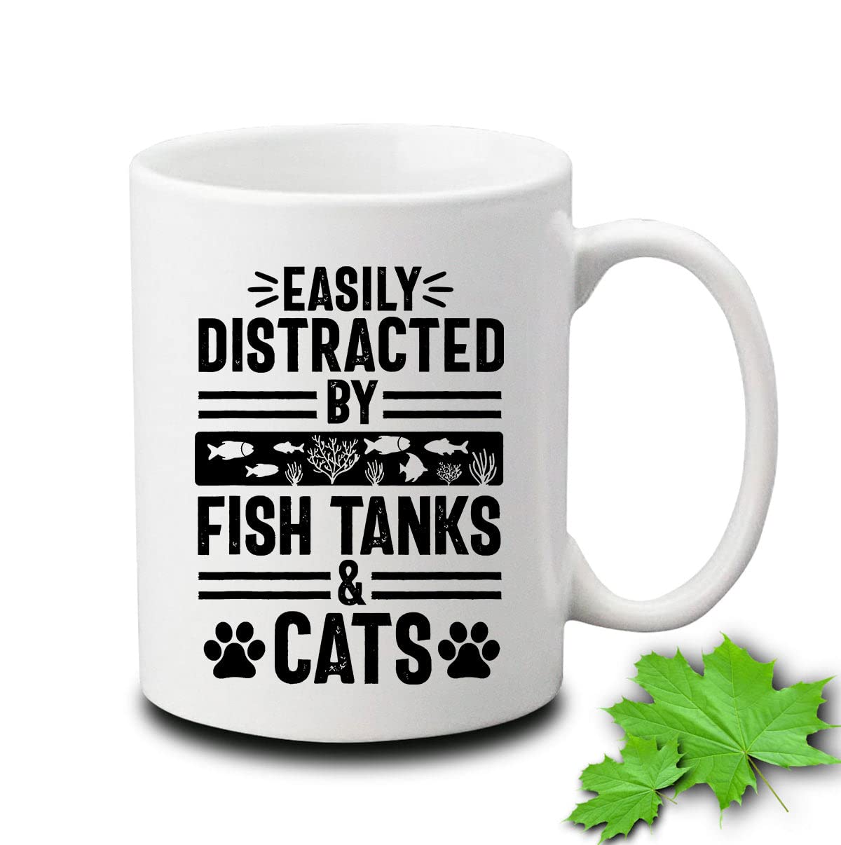 Funny Fish Tank & Cat Paw Coffee Mug - 11oz & 15oz White Ceramic Cup for Aquarium Lovers & Cat Owners - Perfect Gift for Coffee Drinkers, Office Use & Home Decor
