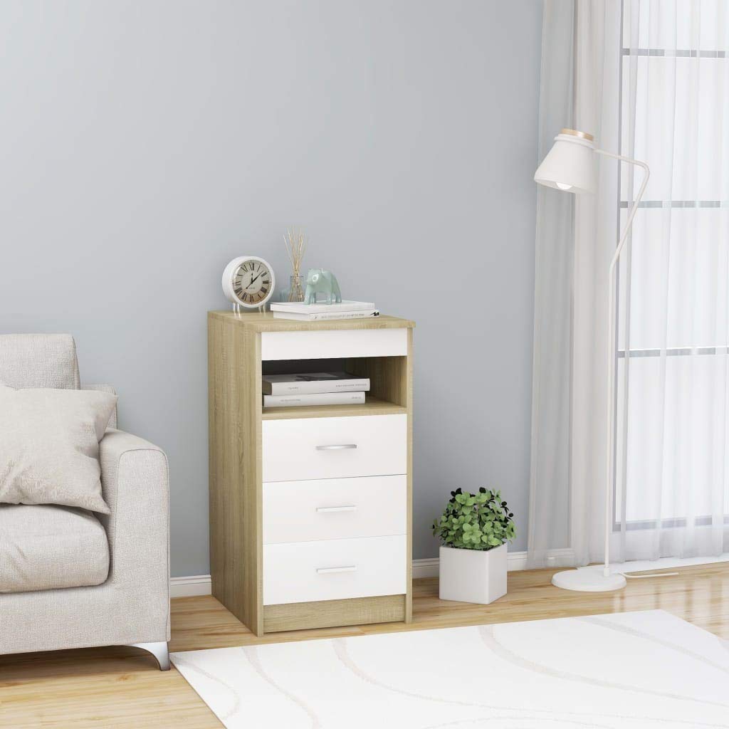 Modern White & Sonoma Oak Drawer Cabinet - 15.7