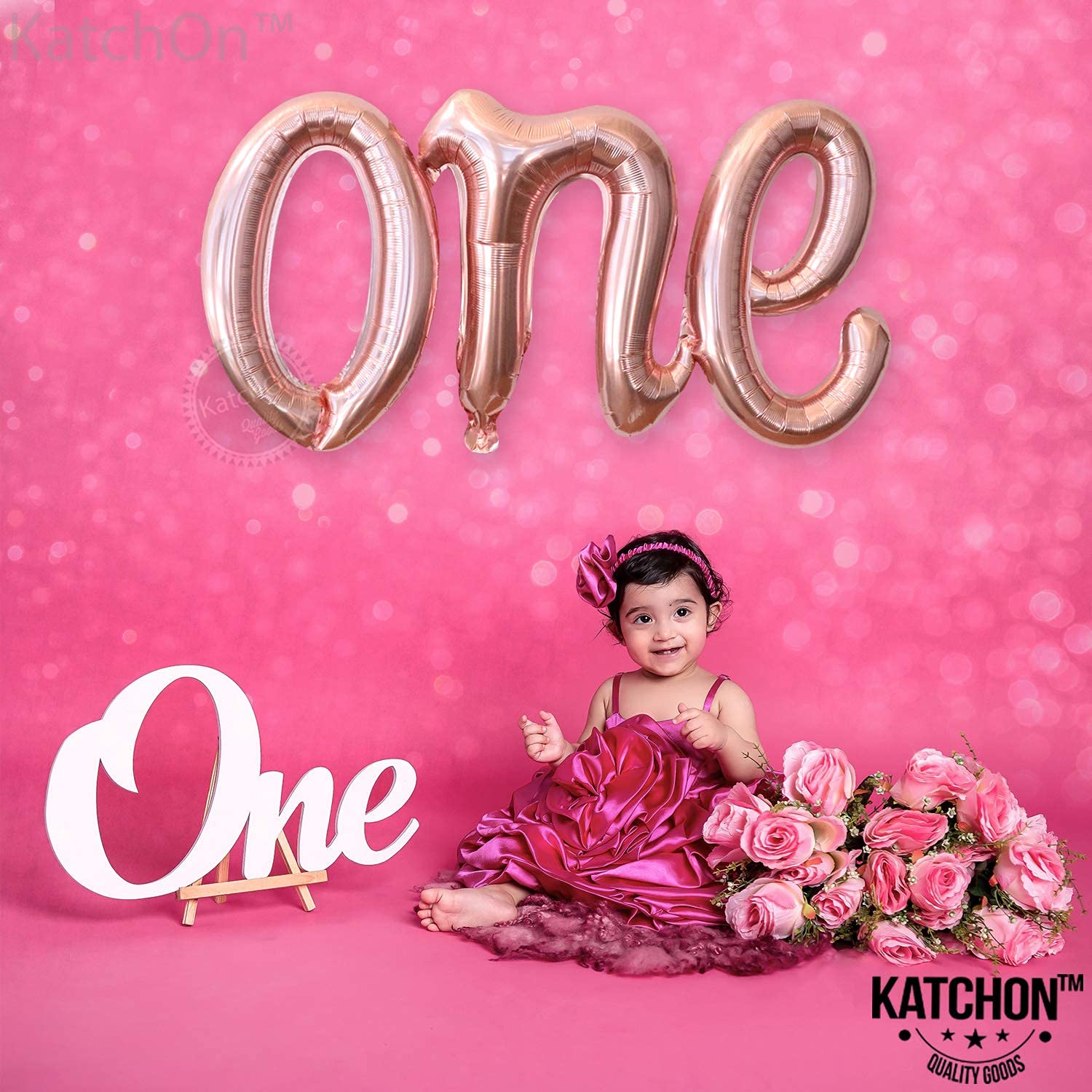 KatchOn 20 Inch Rose Gold 'One' Foil Balloon Letters - First Birthday Decorations for Girls | Sweet Peach Themed Party Supplies | Perfect for 1st Birthday Parties, Baby Showers & Gender Reveals