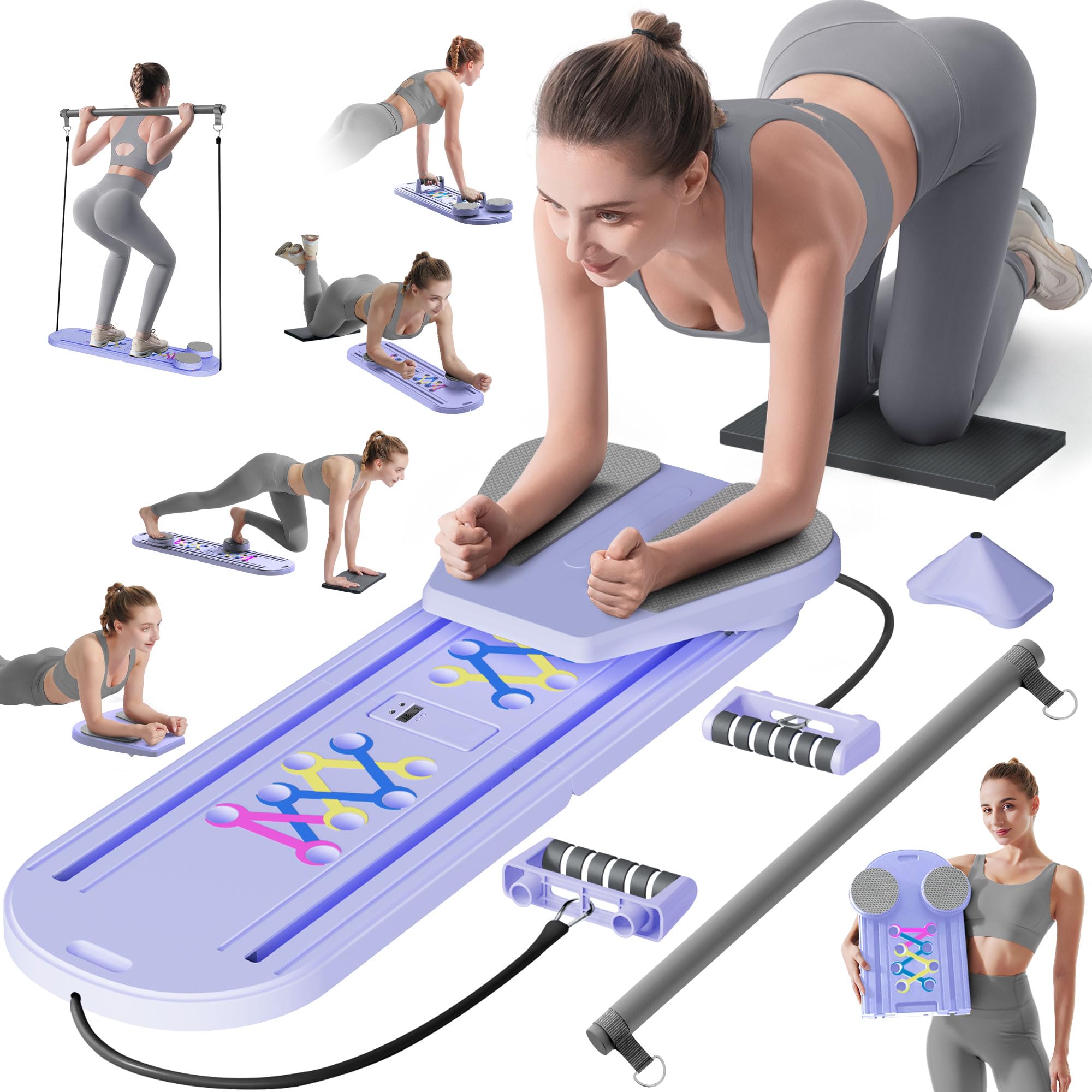 15-in-1 Multifunctional Pilates Reformer Board with Abdominal Trainer - Foldable Portable Core Workout Machine for Home & Office - Perfect for Women's Fitness, Yoga, and Full-Body Toning Exercises