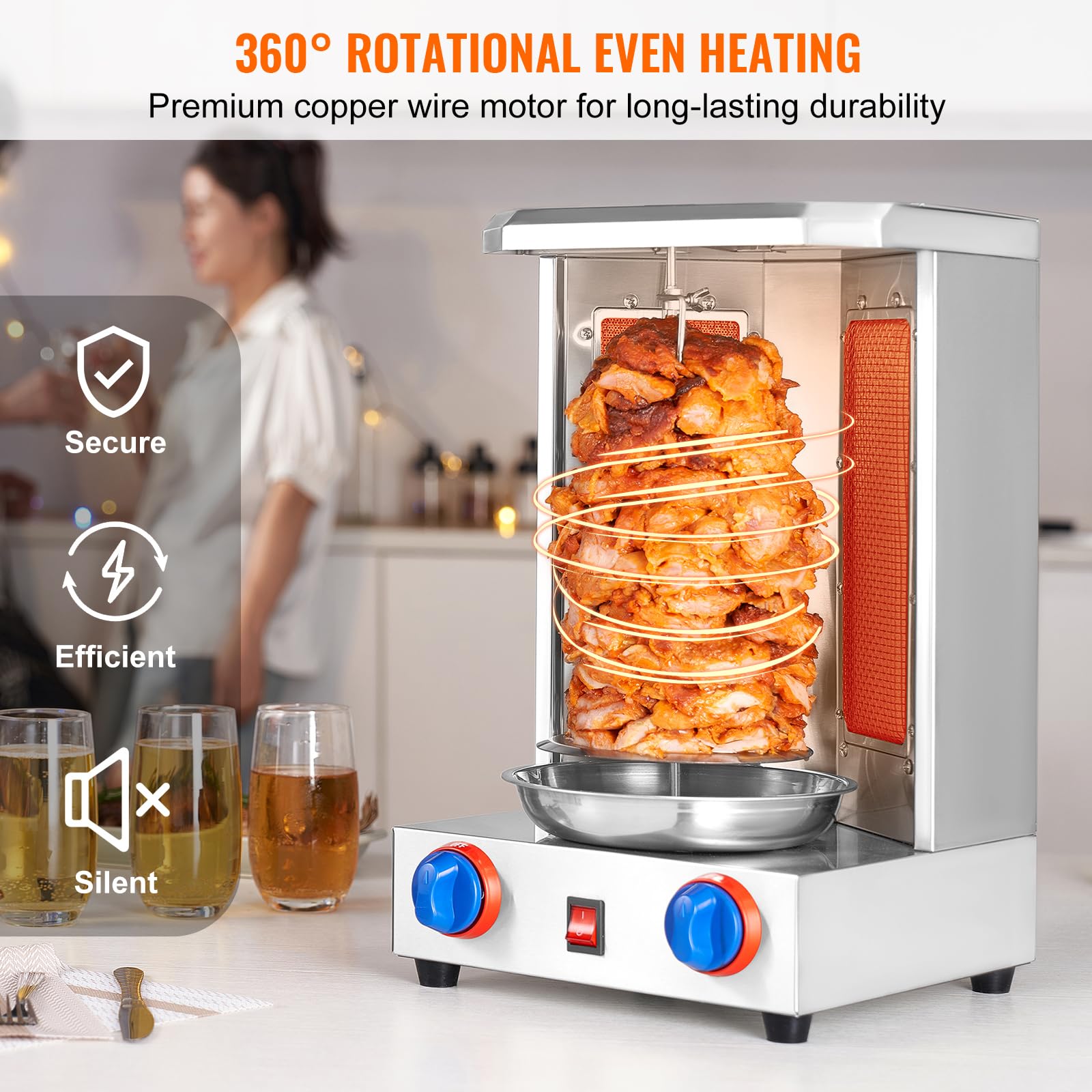 Happybuy Commercial Shawarma Grill Machine - 13 lbs Capacity Gas Vertical Broiler with 2 Burners | Professional Chicken Shawarma Cooker & Gyro Rotisserie Oven for Home, Restaurant, Kitchen & Outdoor Parties | Perfect for Middle Eastern Cuisine, Food Trucks & Catering Events