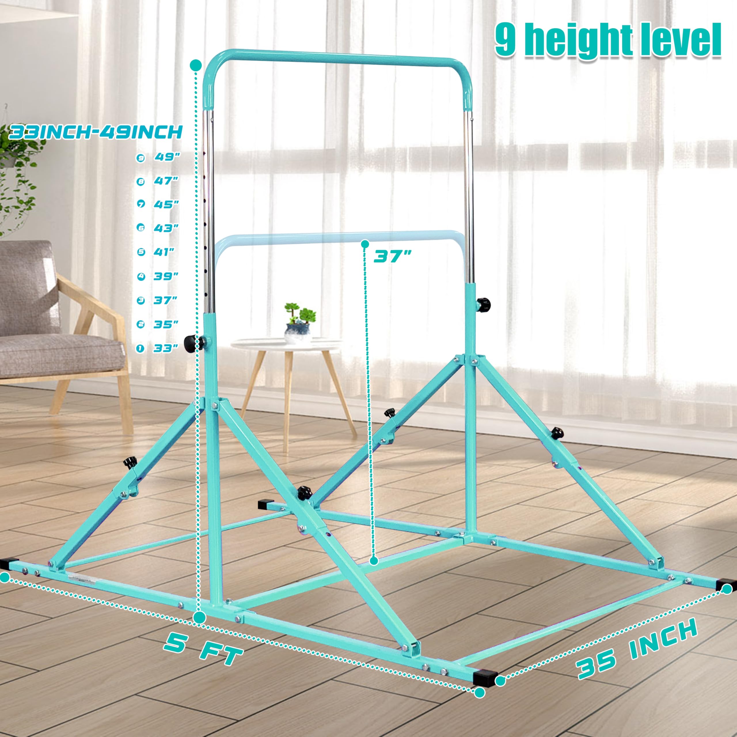 Upgrade Foldable Gymnastic Bar with Mat for Kids Ages 3-12 | 200 lbs Weight Capacity | Adjustable Height Kip Bar | Home & Gym Training Equipment | Perfect for Backyard Play, Indoor Gymnastics Practice & Kids Fitness Training
