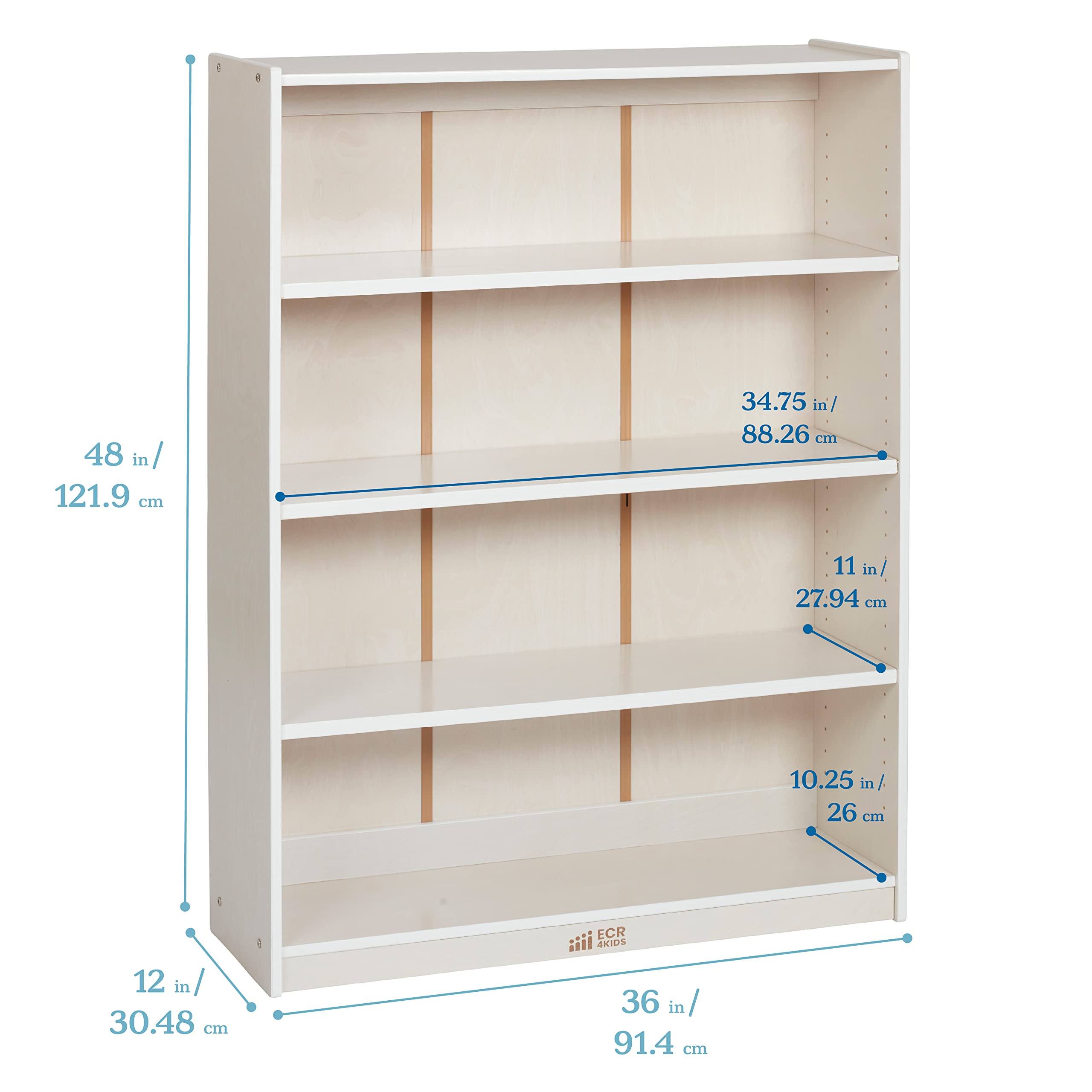 ECR4Kids Classic 48-Inch White Wash Bookcase with Adjustable Shelves - Perfect for Kids' Rooms, Classrooms, and Home Libraries