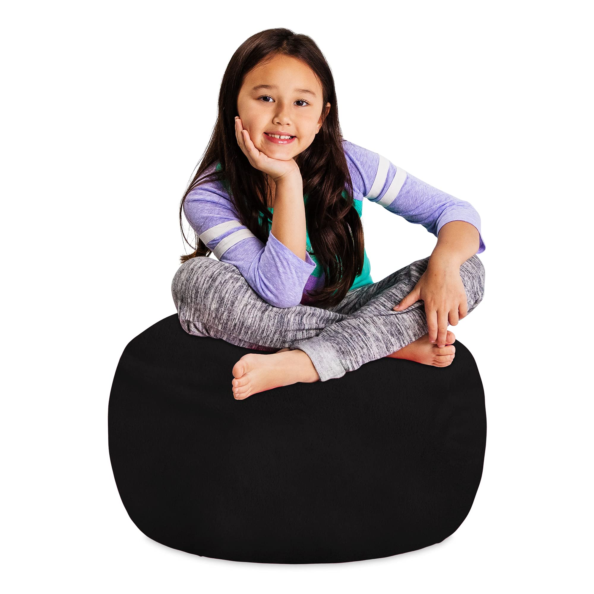 Soft Faux Rabbit Fur Stuffed Animal Storage Bean Bag Chair Cover for Kids - 27