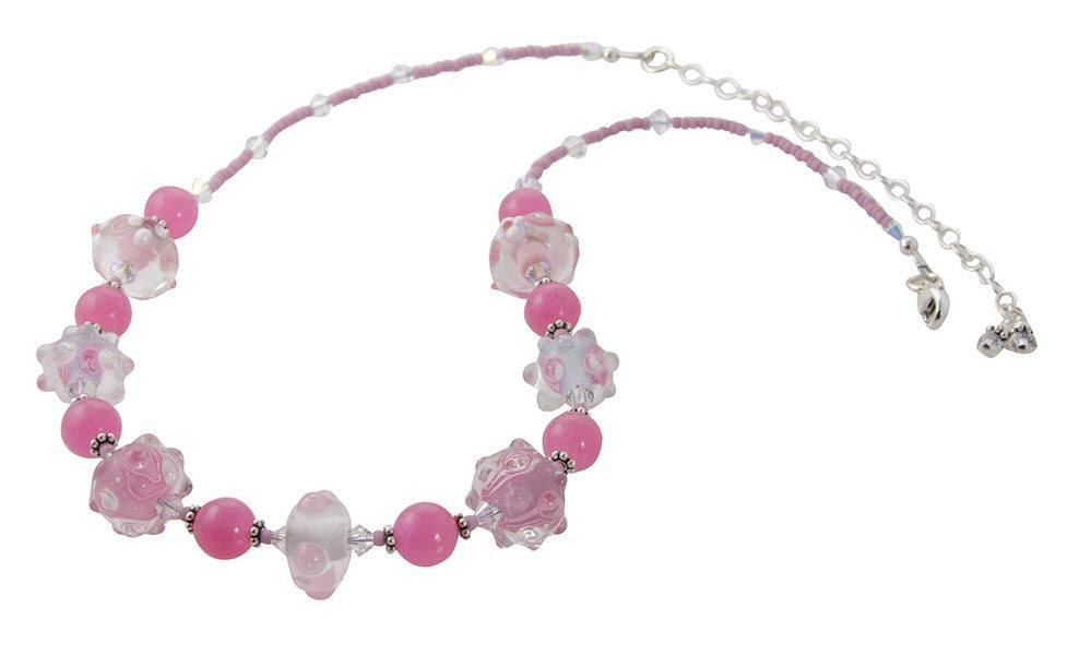 Elegant Pink Lampwork Jewelry Set - Handmade Glass Bead Necklace & Earrings - Perfect for Weddings, Parties & Special Occasions