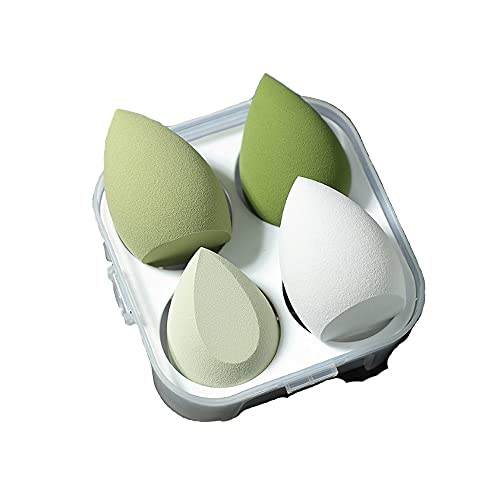 Dry & Wet Use Blender Puffs (4pcs) - Pink & Green 3D Beauty Egg Sponge for Flawless Makeup Application | Perfect for Foundation, Concealer & Powder Blending at Home or Travel