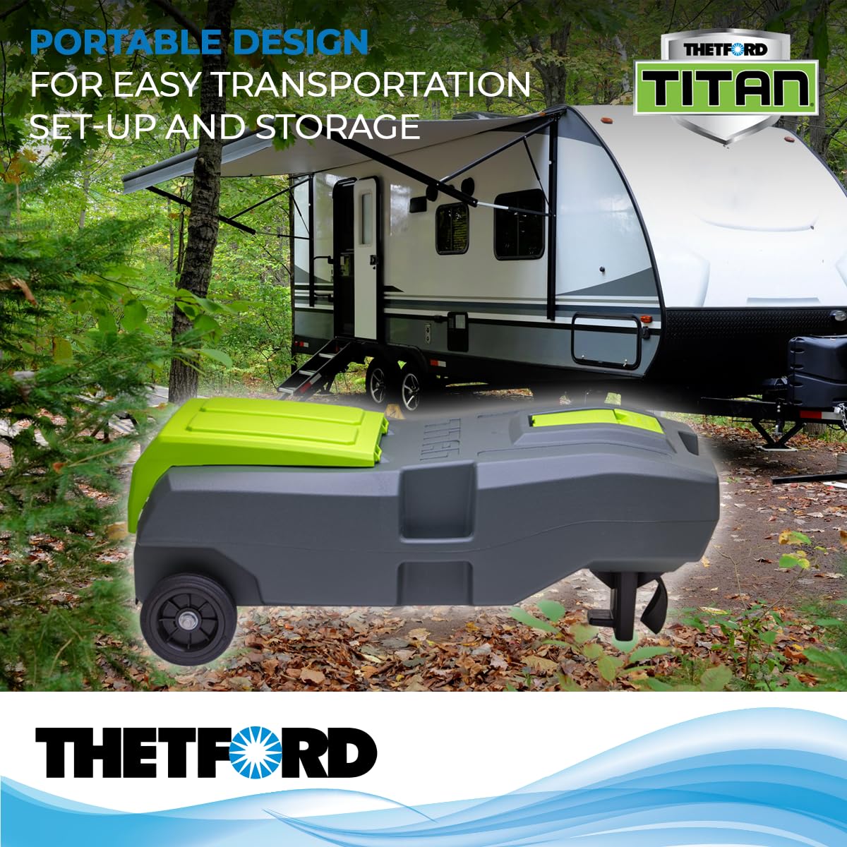 Thetford 40953 2-Wheel Titan Tote - 21 Gallon Portable Waste Holding Tank for RV & Camping | Durable & Easy to Transport | Perfect for Outdoor Adventures & Road Trips