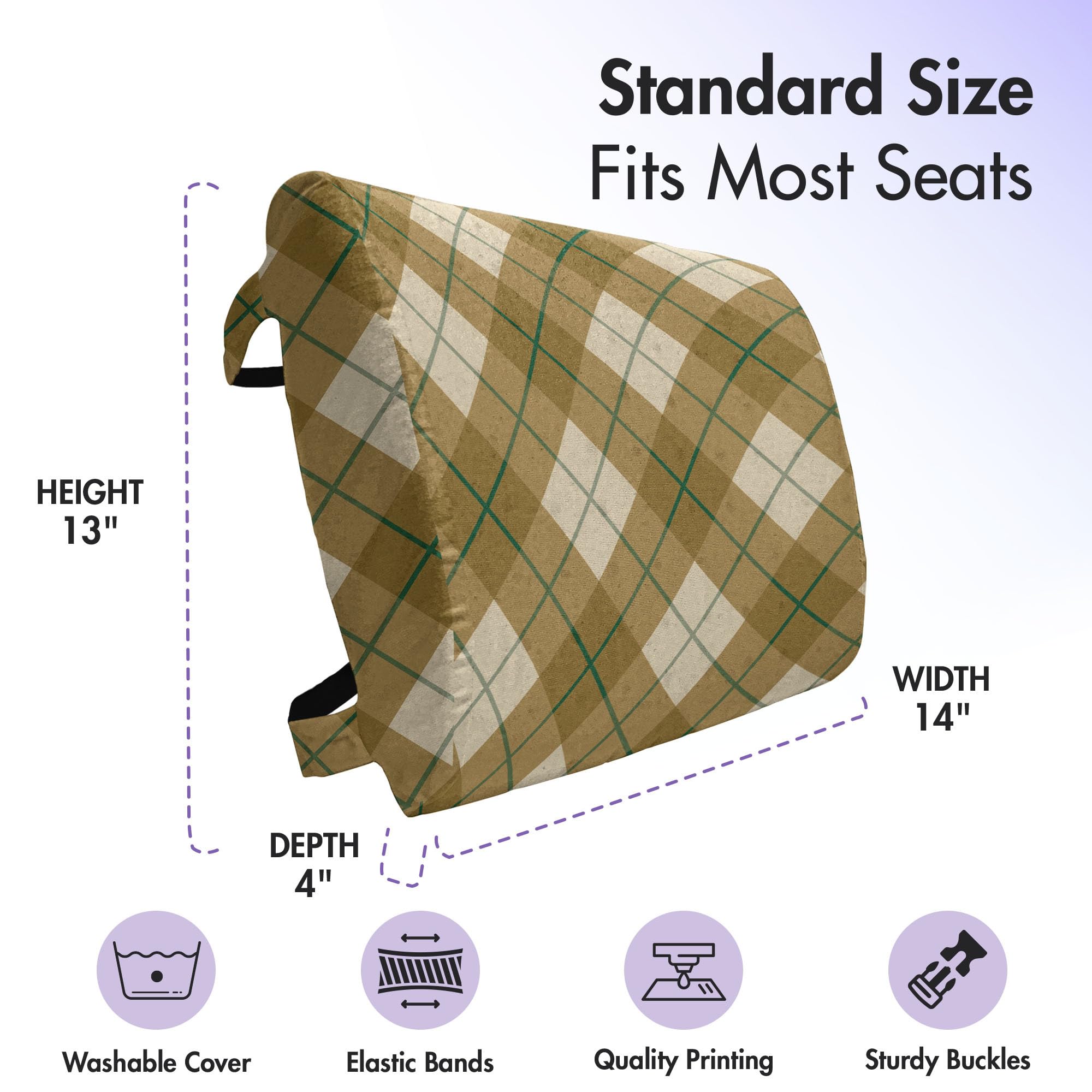 Ambesonne Plaid Lumbar Support Pillow - High Density Foam Cushion for Office Chair & Car Seat (14