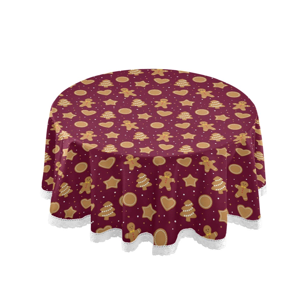 Senya 60-Inch Round Tablecloth - Christmas Gingerbread Cookies Design, Decorative Circular Table Cover for Holiday Dinner Parties, Family Gatherings & Festive Home Decor