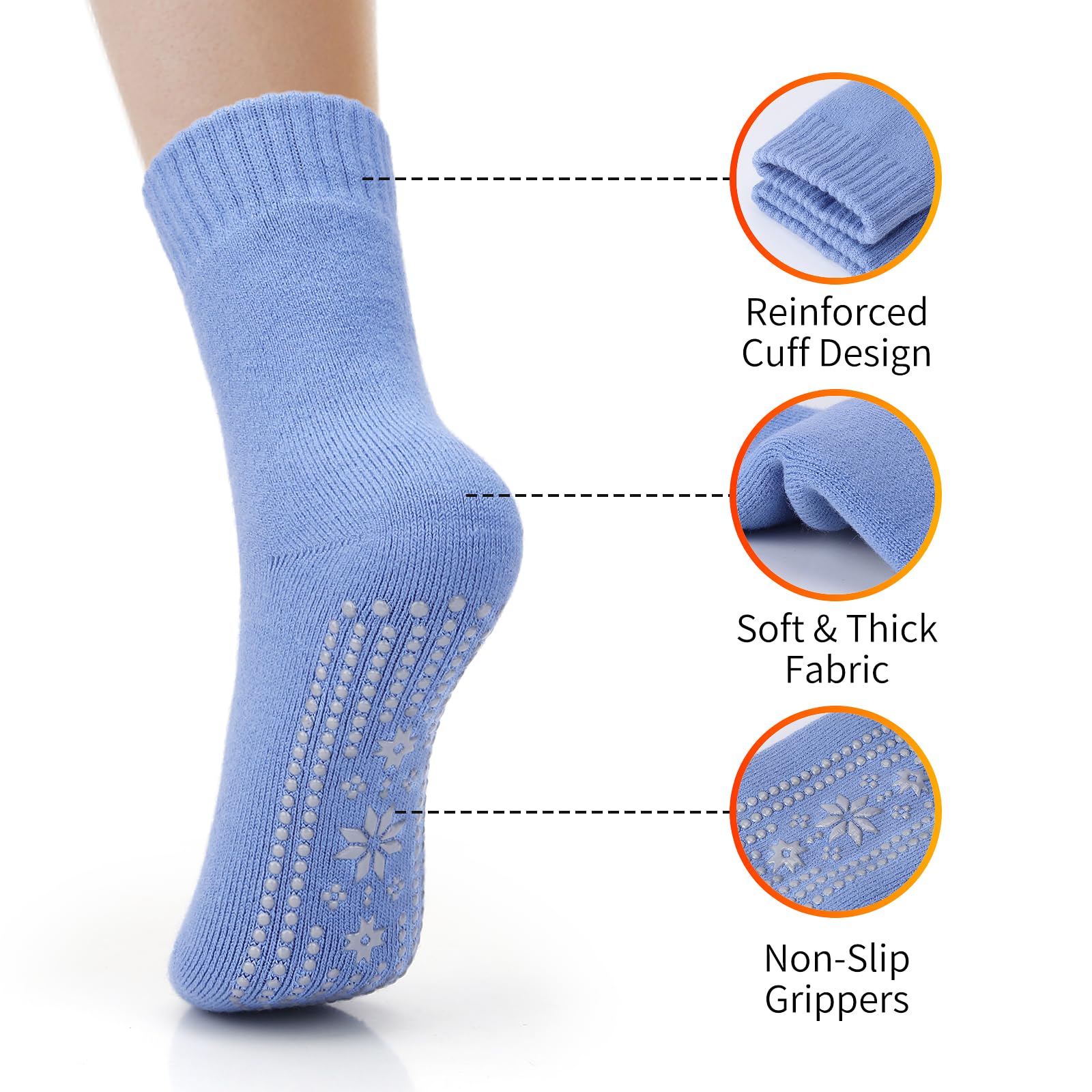 ICEIVY Thermal Slippers for Women - 4 Pairs Cozy Winter Socks with Grips for Home & Hospital Use