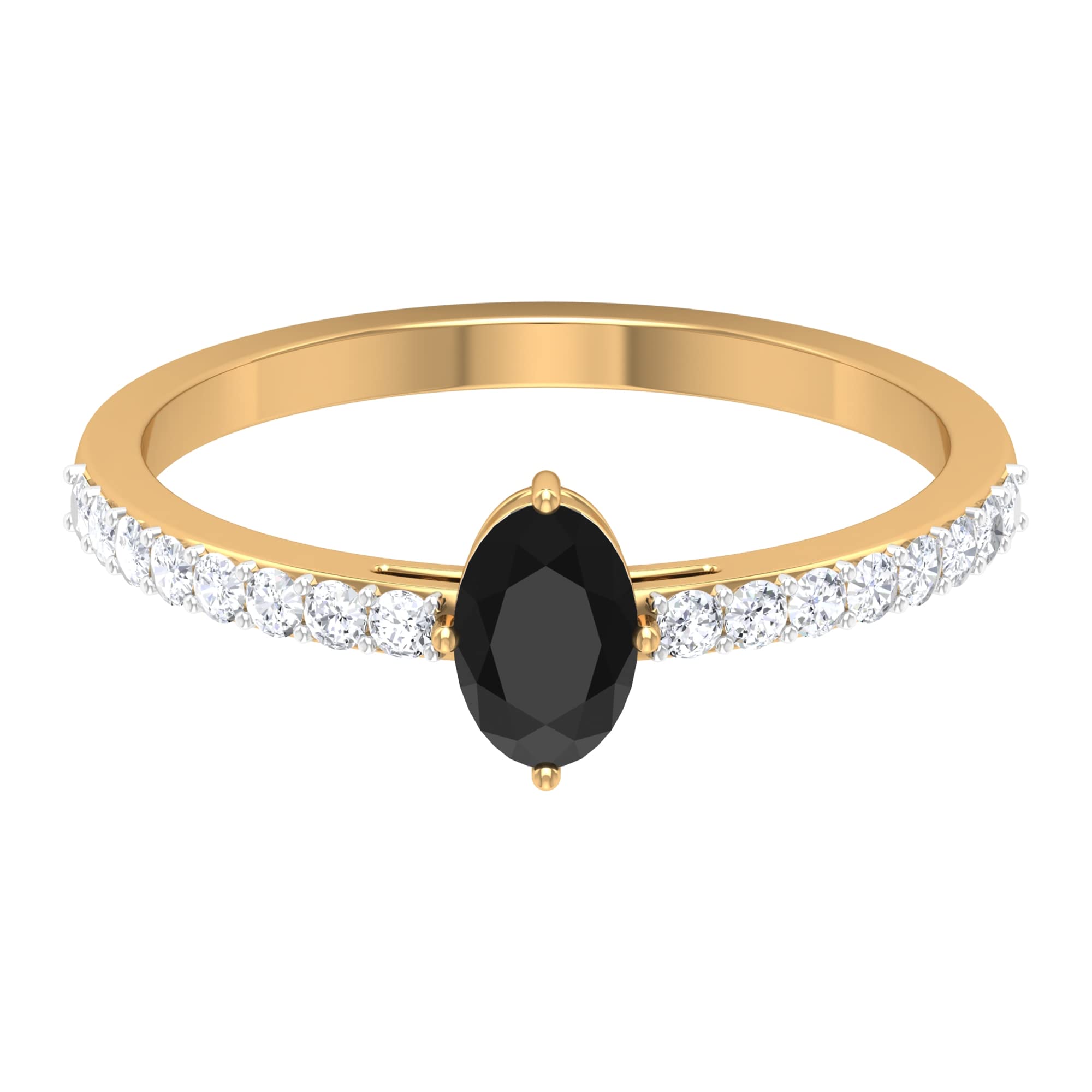 1 CT Black and White Diamond Engagement Ring - 14K Solid Gold Oval Cut Solitaire Ring (4X6mm) for Women - Perfect for Proposals, Anniversaries & Special Occasions