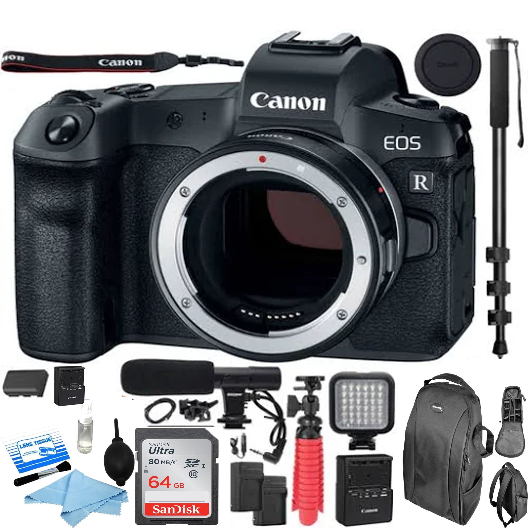 Canon EOS R Full Frame Mirrorless Digital Camera Body with 30.3MP CMOS Sensor | Includes Professional Backpack, Cleaning Kit & External Microphone | Perfect for Travel Photography, Vlogging & Professional Studio Work