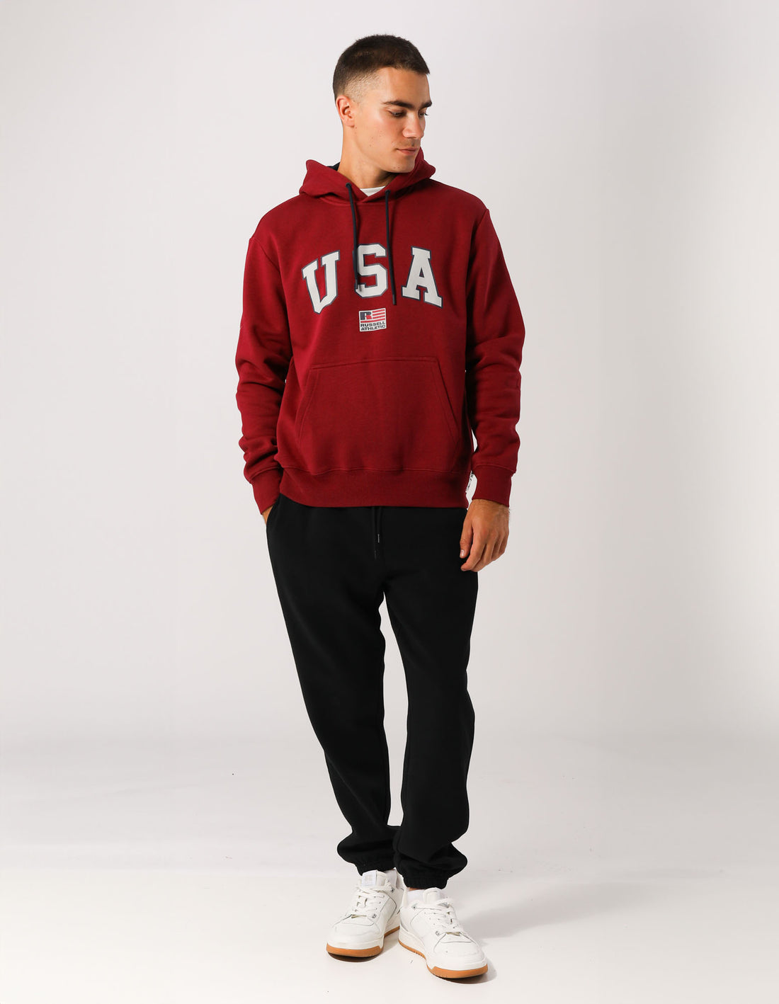 Russell Athletic Men's Lewis Maroon Hoodie - Soft Fleece Pullover for Casual Wear & Outdoor Activities