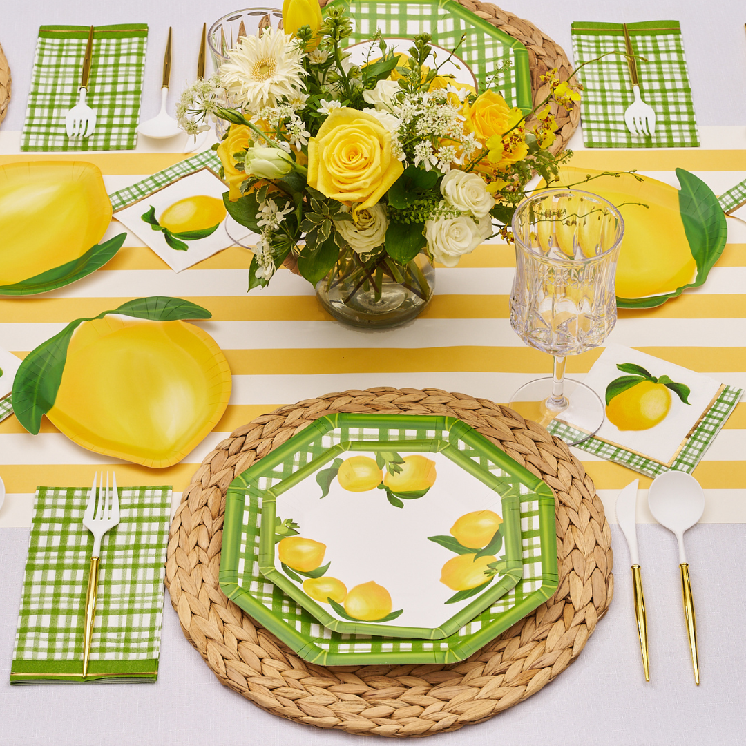 Fresh Lemon & Stem Salad Plates Set of 8 - Elegant Dinnerware for Parties, Picnics & Home Decor | Durable & Stylish Tableware for Everyday Use
