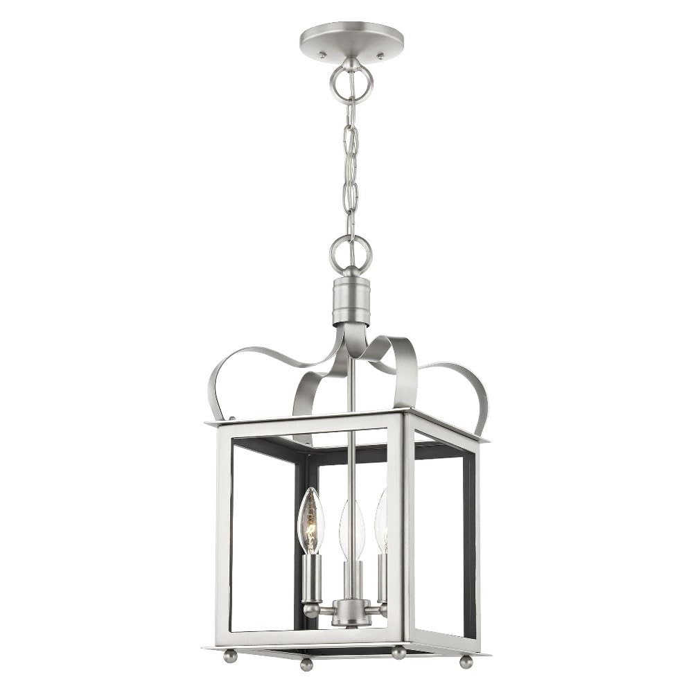 Livex Lighting 4313-91 Garfield 3-Light Convertible Hanging Lantern/Ceiling Fixture, Brushed Nickel 10