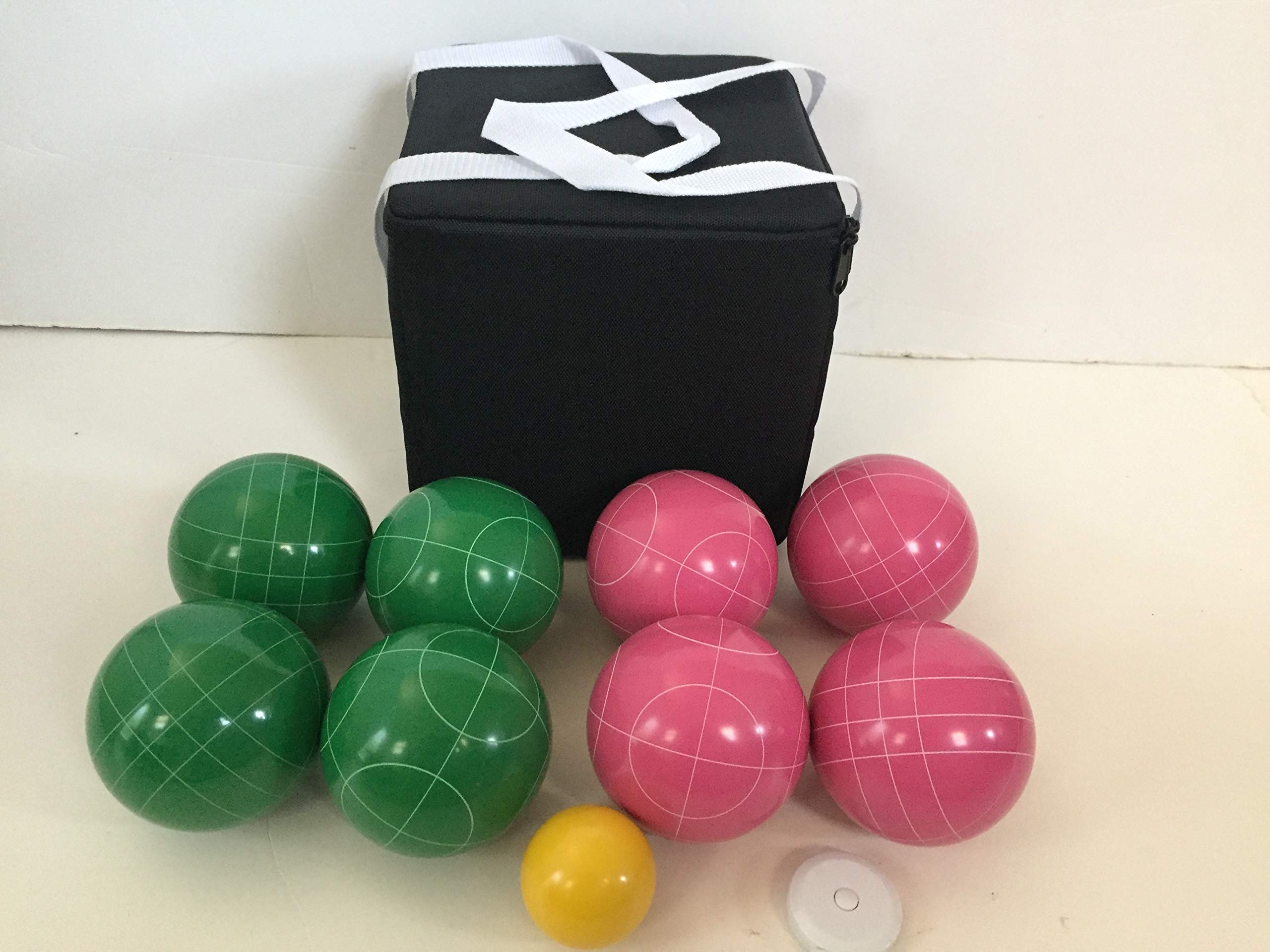 Premium 107mm Bocce Ball Set with Green & Pink Balls - Includes Durable Black Carrying Bag | Outdoor Lawn Games, Backyard Parties, Beach Activities & Family Fun