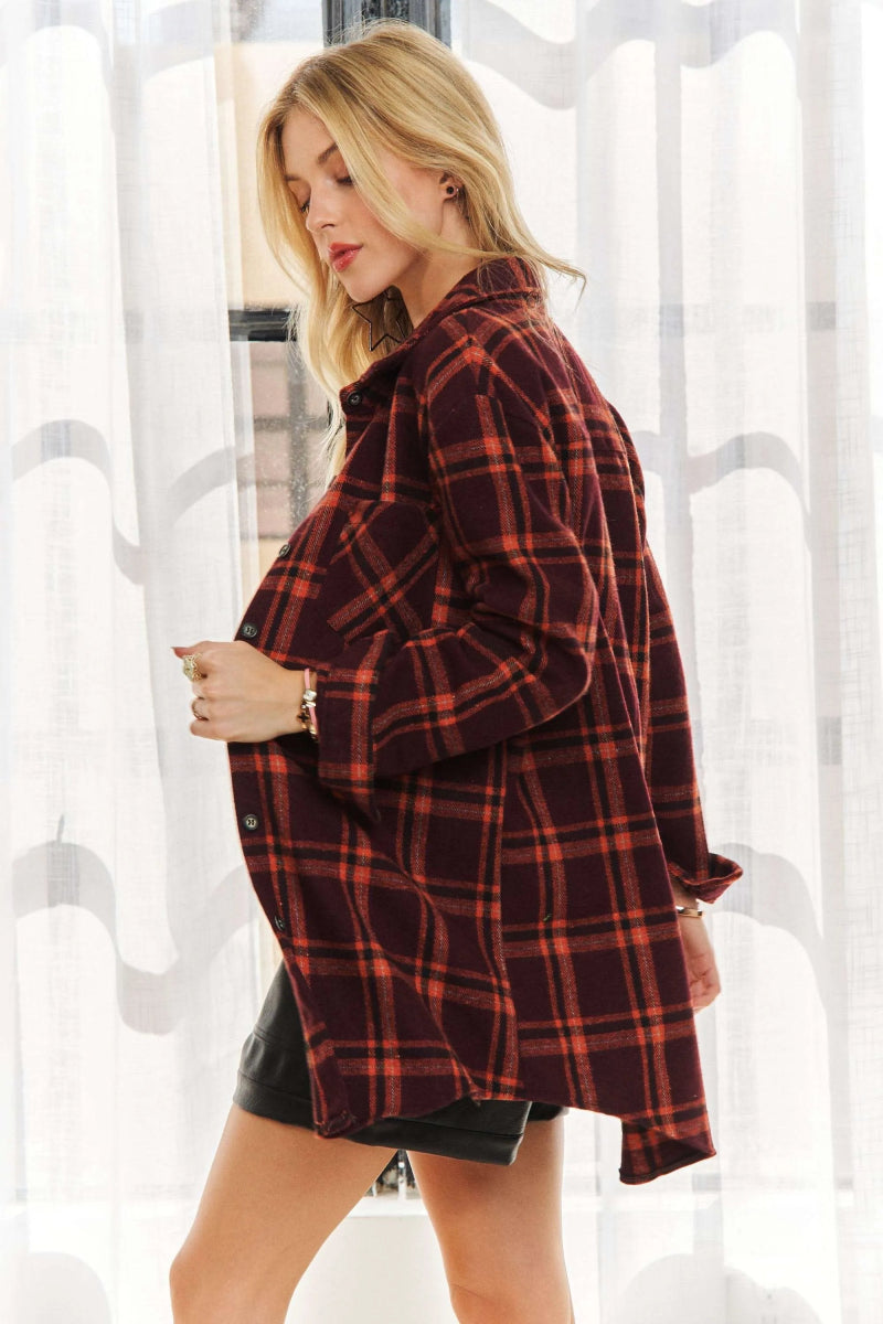 ADORA Full Size Button Down Flannel Shirt for Women - Plus Size Soft & Cozy Plaid Shirt - Perfect for Casual Outfits, Fall Layering and Outdoor Activities