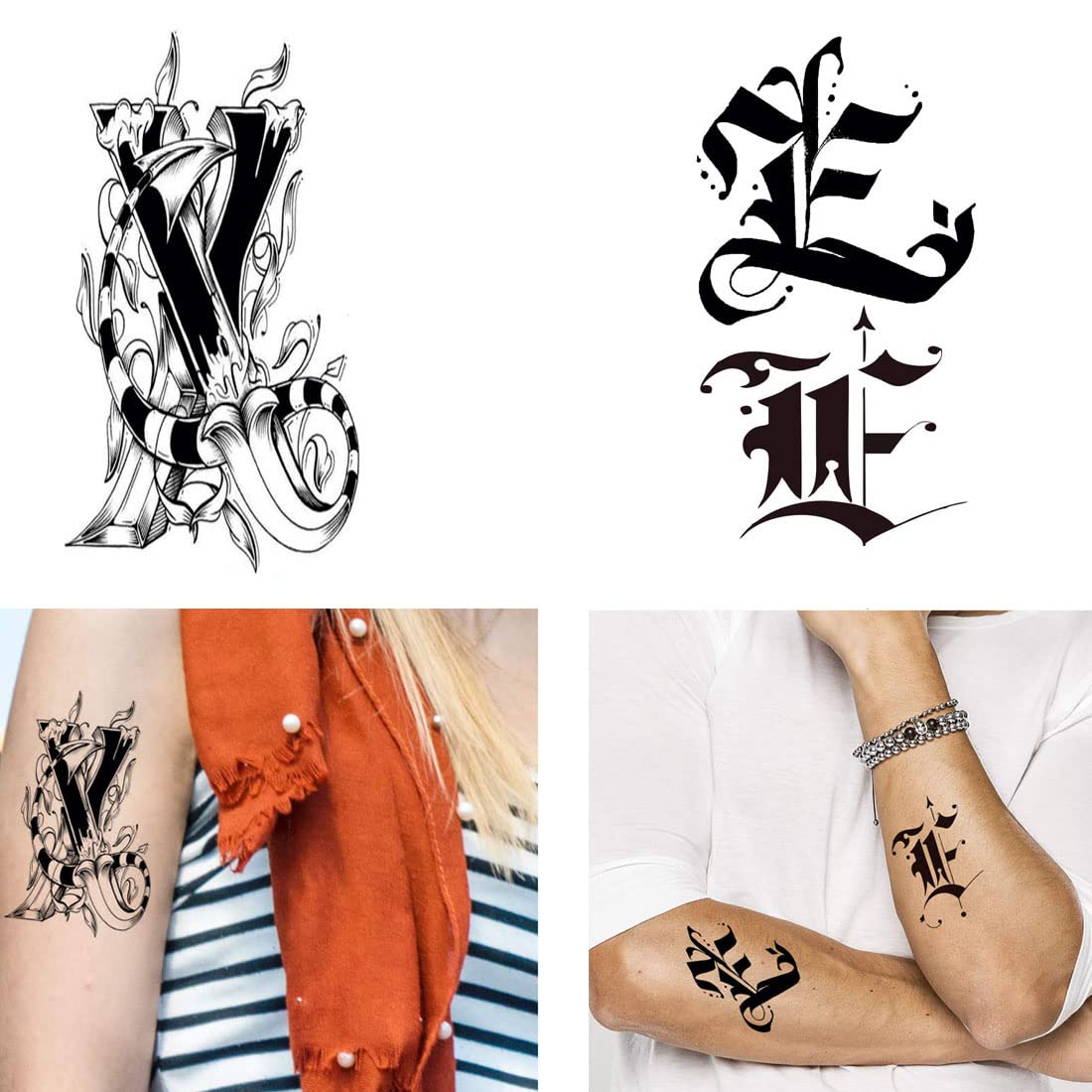 EX Name Letter Temporary Tattoo for Boys & Girls - Waterproof Fake Body Tattoo Stickers (Pack of 2) - Perfect for Parties, Halloween Costumes & Fun Self-Expression