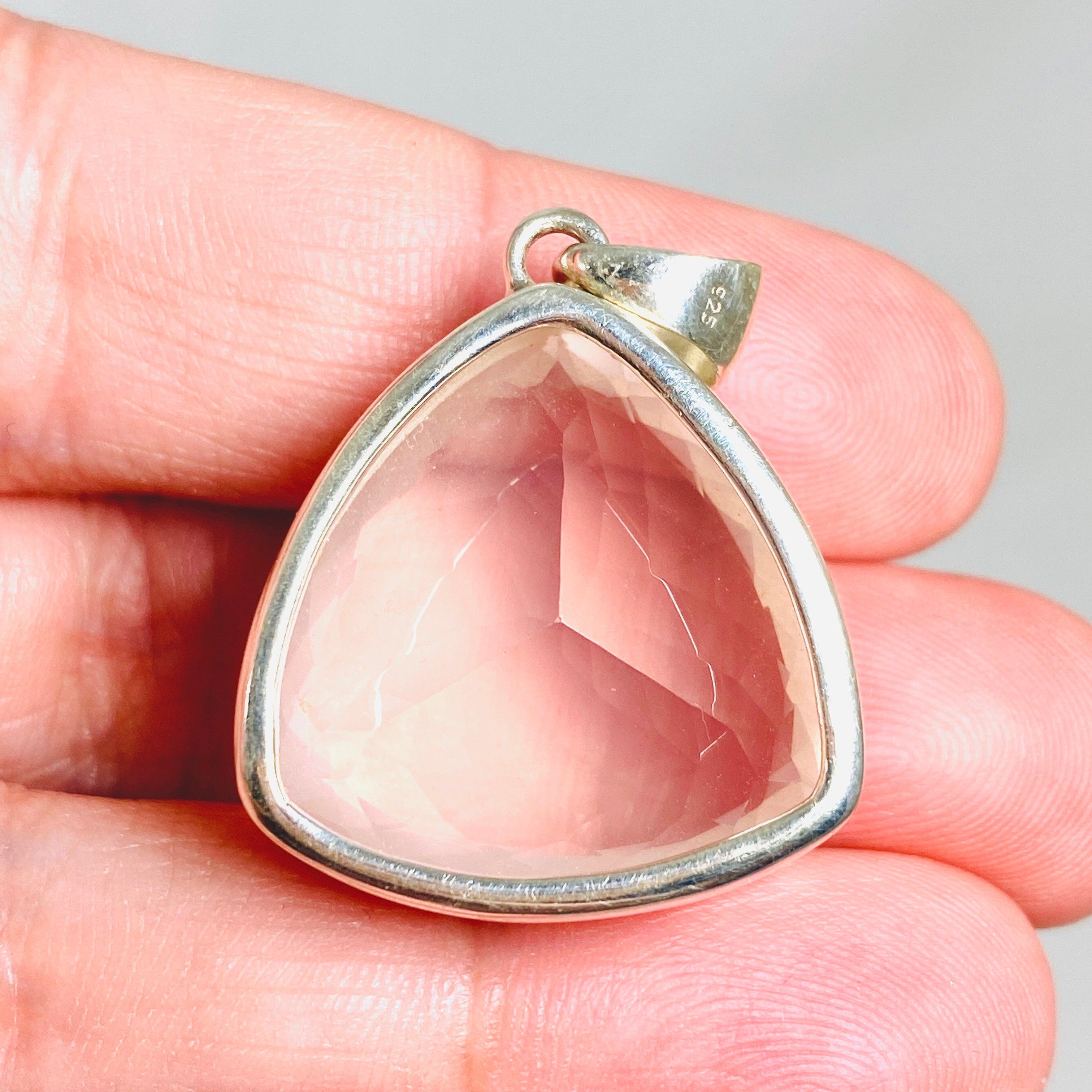 Rose Quartz Faceted Triangular Pendant Necklace KPGJ3995 - Elegant Healing Crystal Jewelry for Women, Meditation & Spiritual Gifts