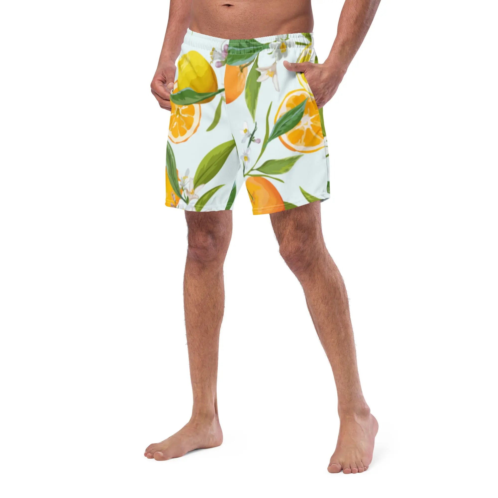 Men's Quick-Dry Swim Trunks with Lemon & Orange Print - Comfortable Beach Shorts for Swimming, Surfing & Summer Vacations