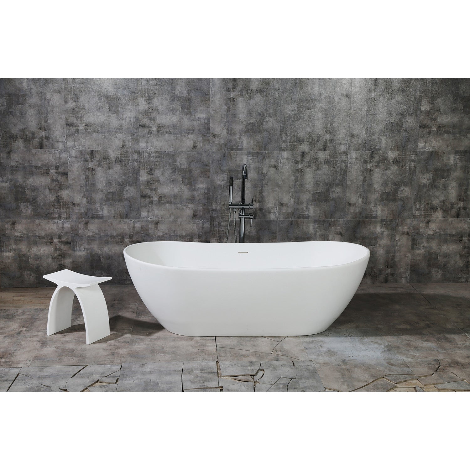 Arcticstone 72 Inch Freestanding Oval Bathtub - Solid Surface Double Slipper Soaking Tub with Drain in Matte White | Perfect for Luxury Bathrooms & Spa Retreats