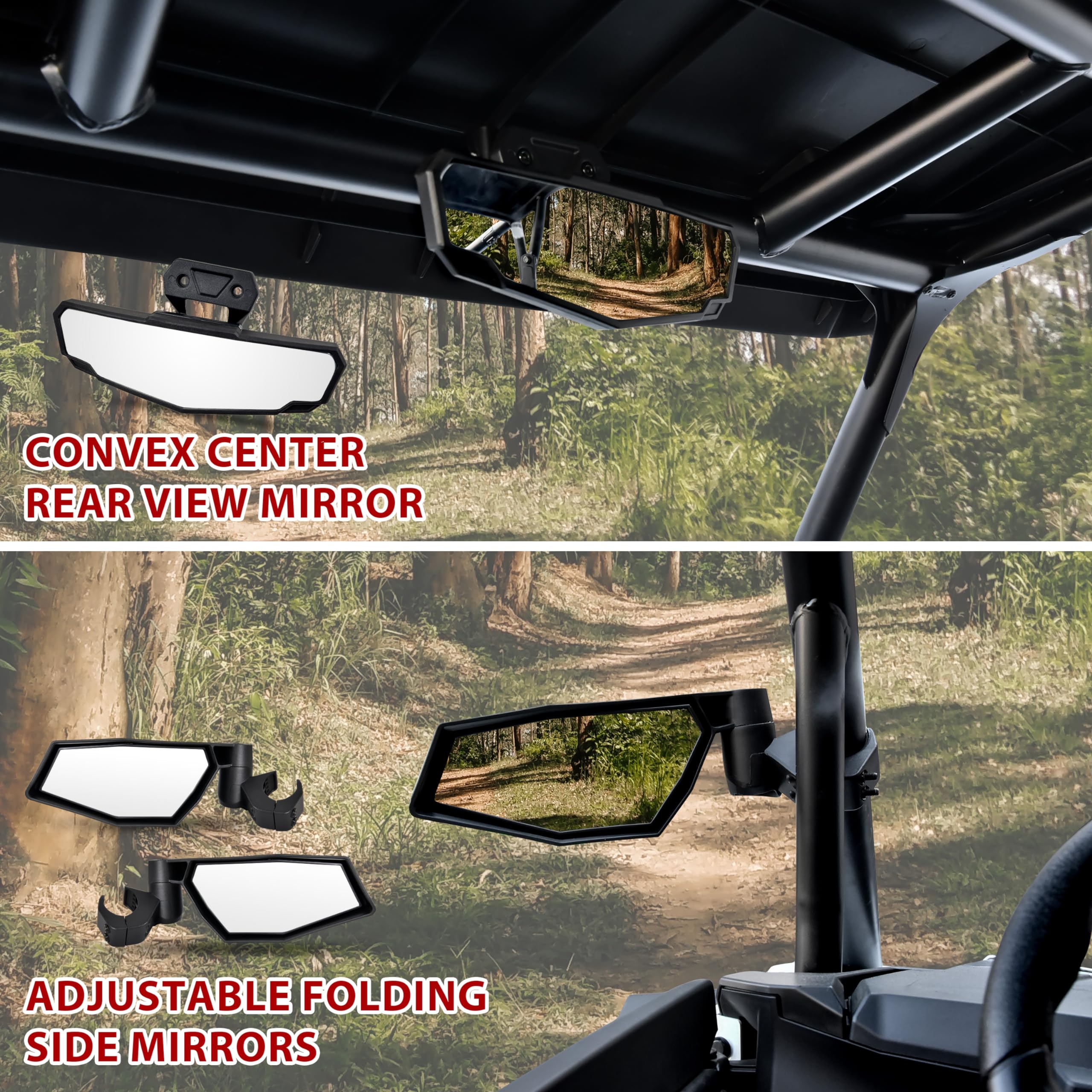 SAUTVS Folding Side Mirrors & Convex Rearview Mirror Kit for Polaris RZR XP 1000 (2024-2025) - Compatible with XP/XP 4 1000 Ultimate/Sport/Premium Models - Off-Road UTV Accessories for Enhanced Visibility & Safety