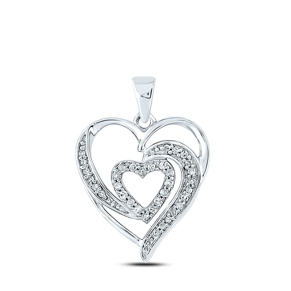 10K White Gold Women's Round Diamond Heart Pendant Necklace - 1/6 CTTW Diamond Jewelry Gift for Her, Valentine's Day, Anniversary & Special Occasions