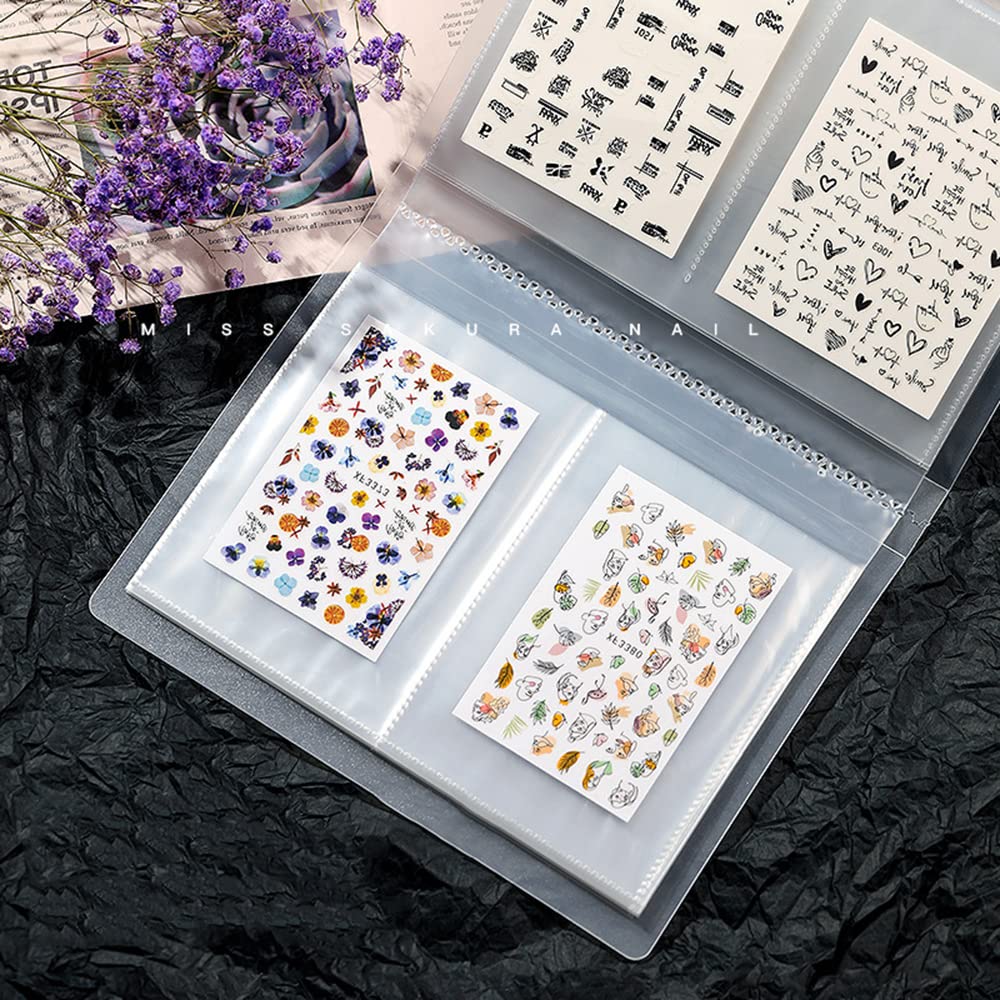 CAVAD 80 Slots Nail Sticker Storage Book - Water Decals Collecting Album with 5Pcs Self-Sealing Jewelry Bone Bags - Easy Photo Manicure Art Tools for Nail Salon & DIY Home Nail Art Organization