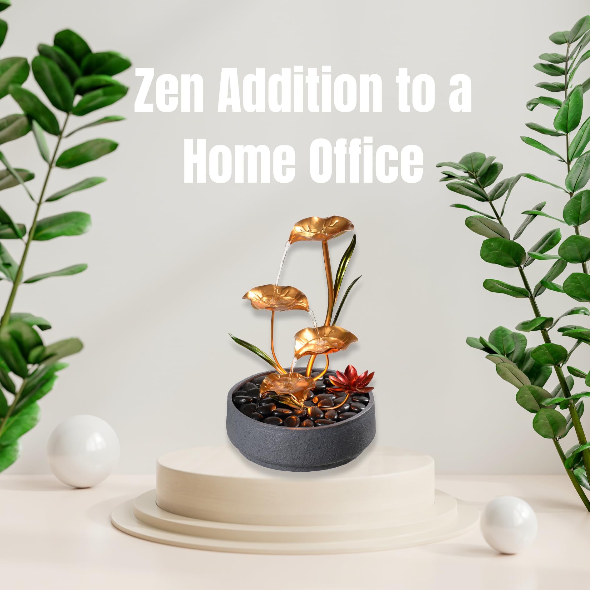 4-Tier Lotus Tabletop Fountain - Zen Meditation Water Feature for Home & Office Decor, Relaxing Desk Fountain for Stress Relief, Perfect Housewarming Gift for Mom (Indoor Use)