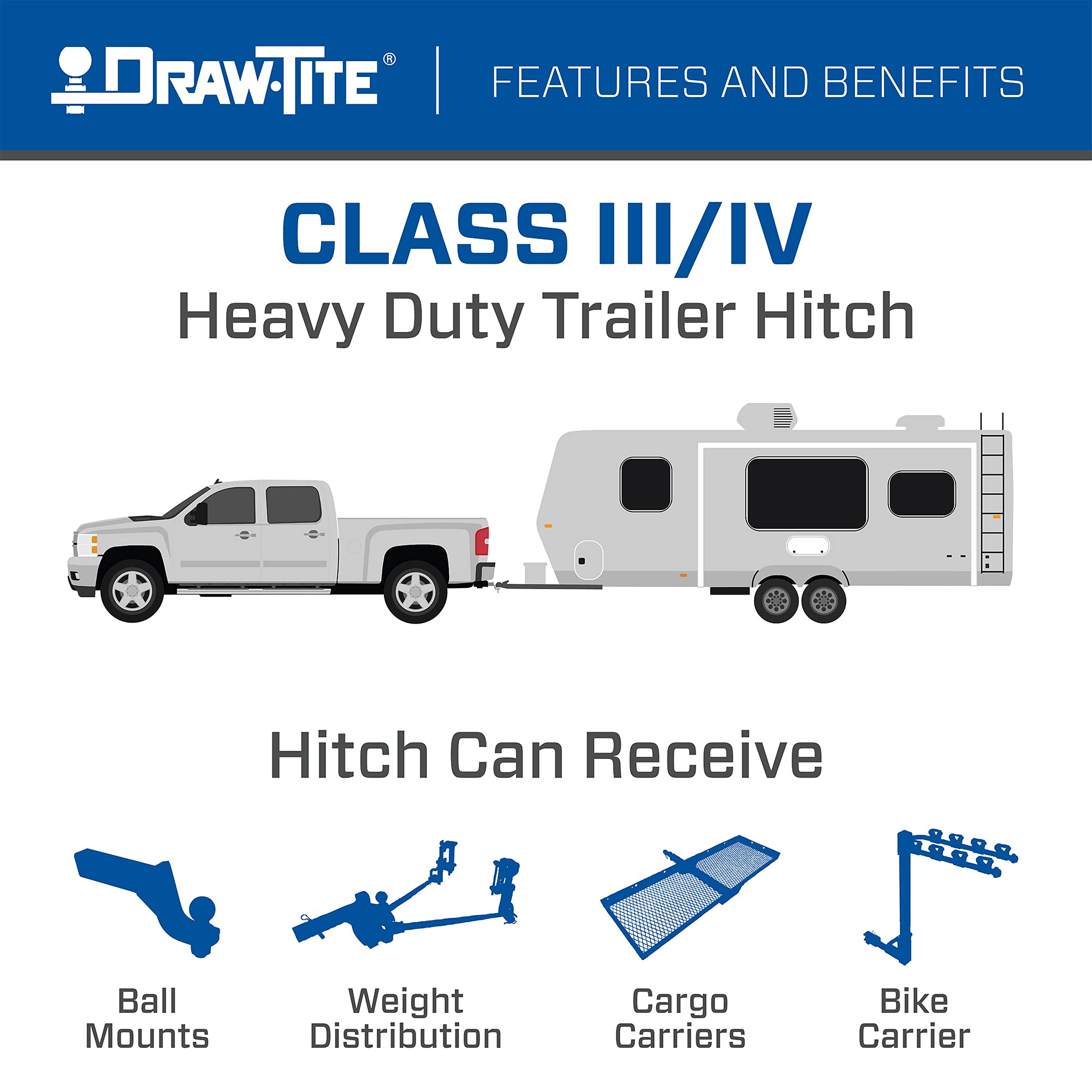 Draw-Tite 41524 Max-E-Loader Class IV Trailer Hitch - 2 Inch Rear Receiver - 600/6000 lbs Weight Capacity (Tongue/Gross) - Heavy Duty Towing for Trucks, SUVs & Trailers - Perfect for Hauling Boats, Campers & Cargo