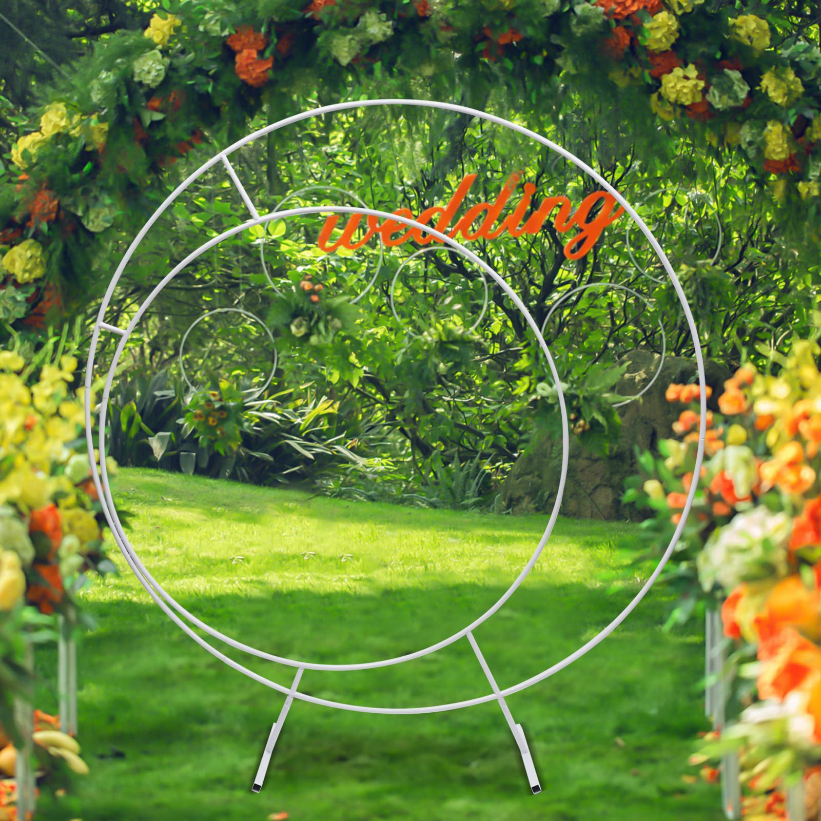 Elegant Gold Metal Round Wedding Arch - 2M White Garden Arbor for Bridal Party, Ceremony & Outdoor Decor | Perfect for Weddings, Receptions & Photo Backdrops