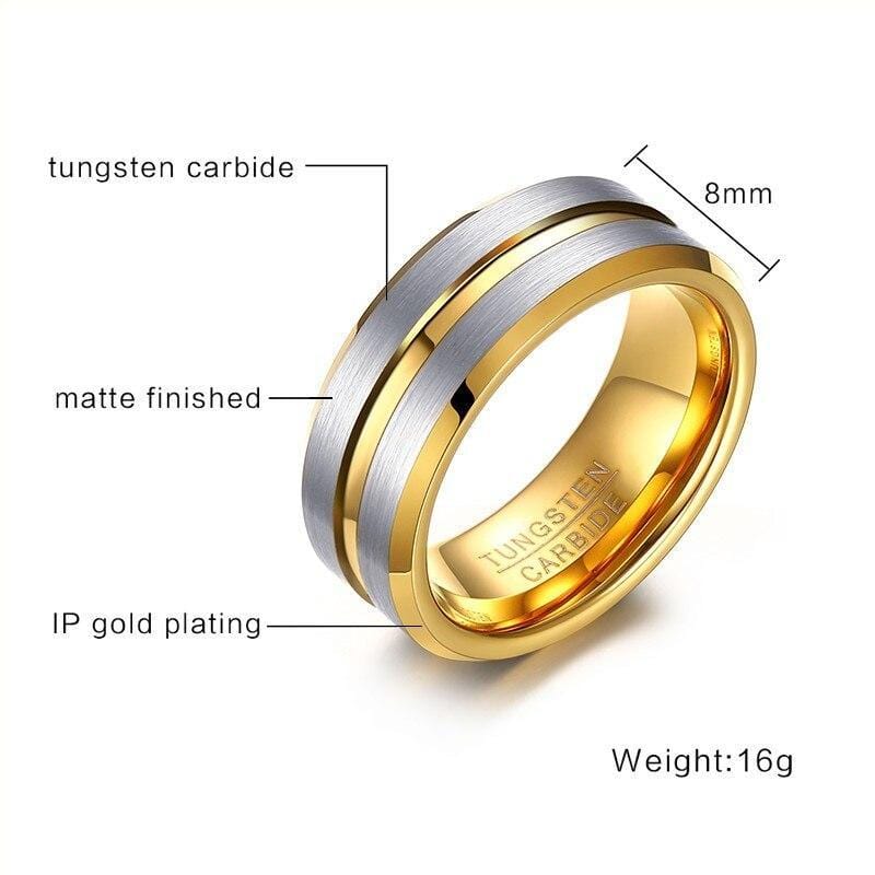 Premium Gold Inlay Tungsten Ring for Men - Durable, Scratch-Resistant Wedding Band - Perfect for Everyday Wear & Special Occasions