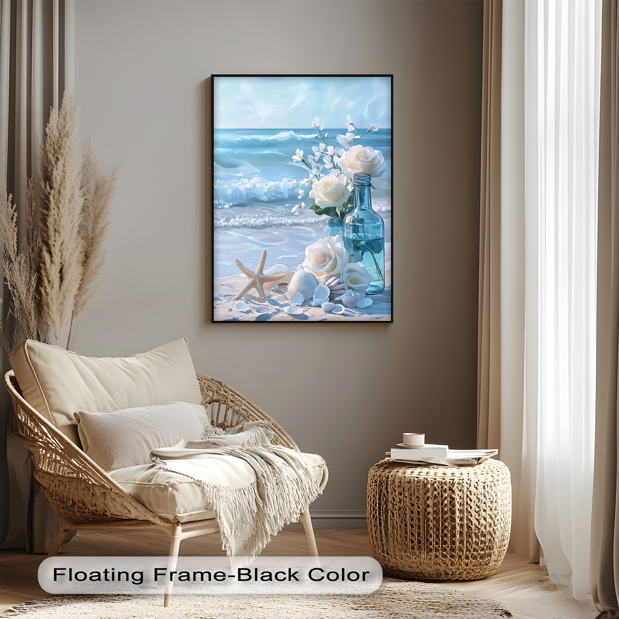 Coastal Elegance White Roses & Ocean Breeze Canvas Print Wall Art - Beach House Decor, Living Room & Bedroom Wall Decor for Coastal Style Homes