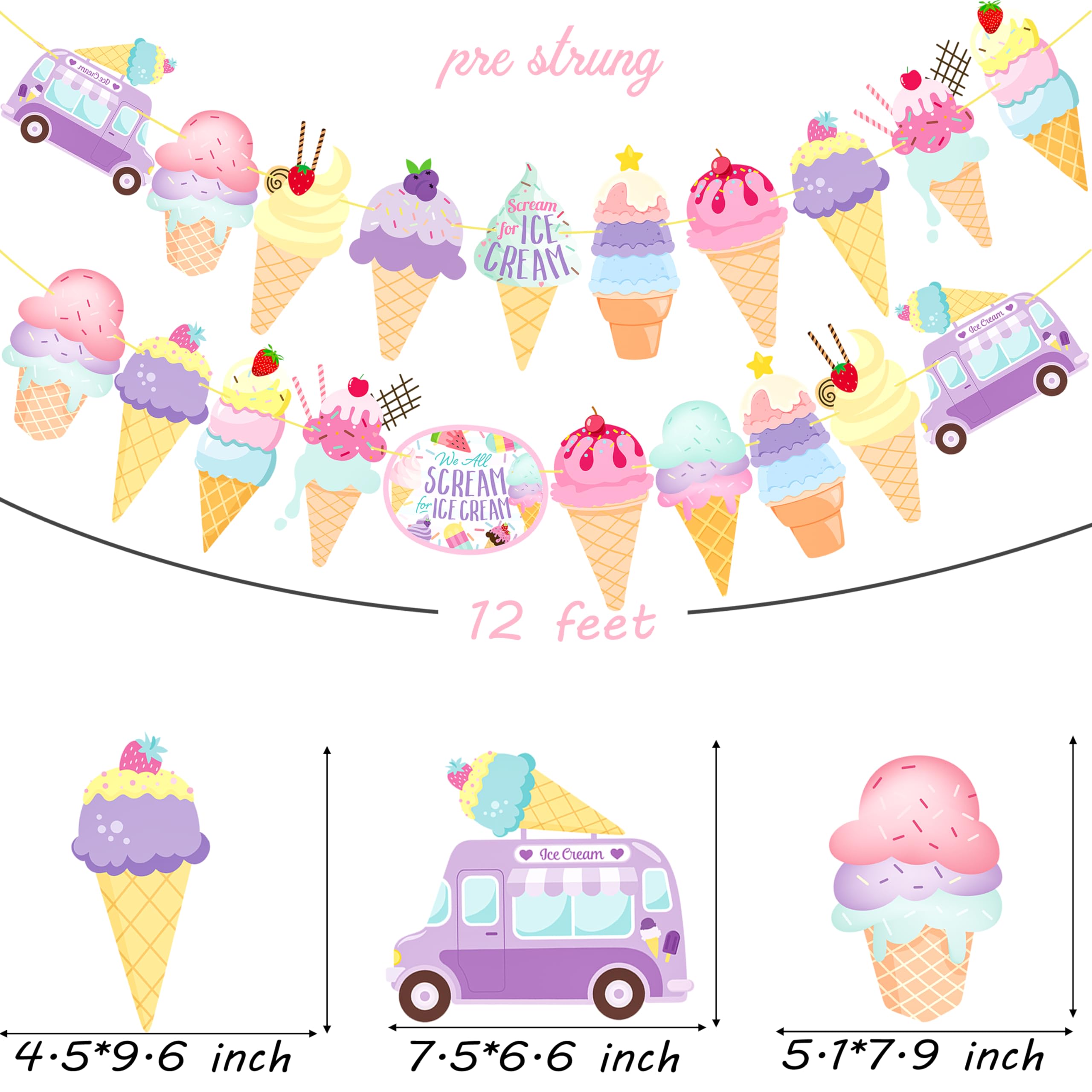 Ice Cream Birthday Banner Decorations - Sweet Ice Cream Themed Party Supplies for Baby Shower & Birthday Favors | Perfect for Birthday Parties, Baby Showers & Dessert-Themed Events