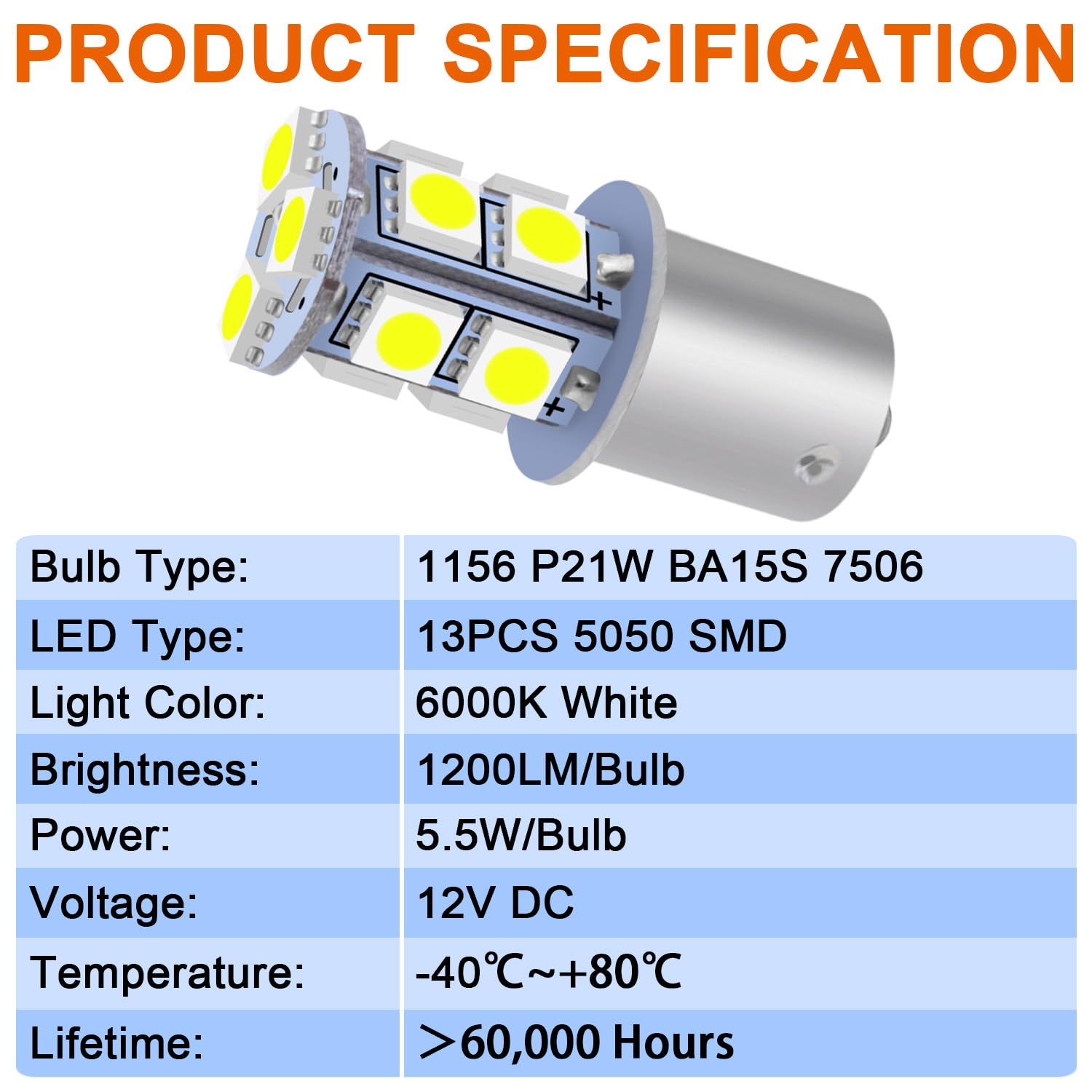 1156 LED Bulb White Super Bright 5050 13-SMD - BA15S 7506 1141 1073 1003 Replacement Bulbs for 12V RV, Boat, Camper Interior Dome Lights (Pack of 6) - Perfect for RV Ceiling Lights, Travel Trailer Lighting & Marine Cabin Illumination