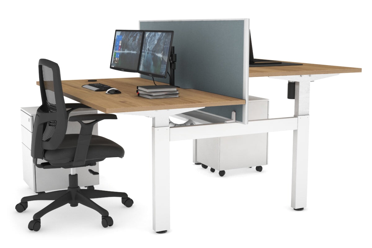 Adjustable 2-Person H Bench Workstation - White Frame (1600L x 800W) with Cable Management | Ergonomic Office Desk for Collaborative Workspaces & Home Offices
