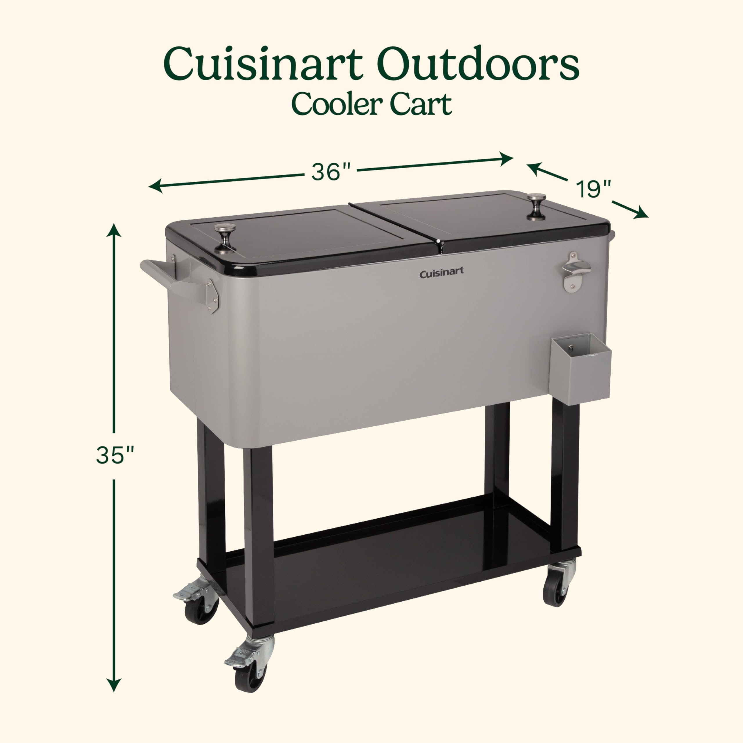 **Cuisinart 80 Qt Cooler Cart - Portable Outdoor Beverage Cooler with Storage Shelf, Bottle Opener & Cap Collector - Keeps Drinks Cold for 48 Hours - Perfect for Summer BBQs, Cookouts, Tailgates, Camping & Beach Parties - Chill Fresh Sodas, Beer & More**