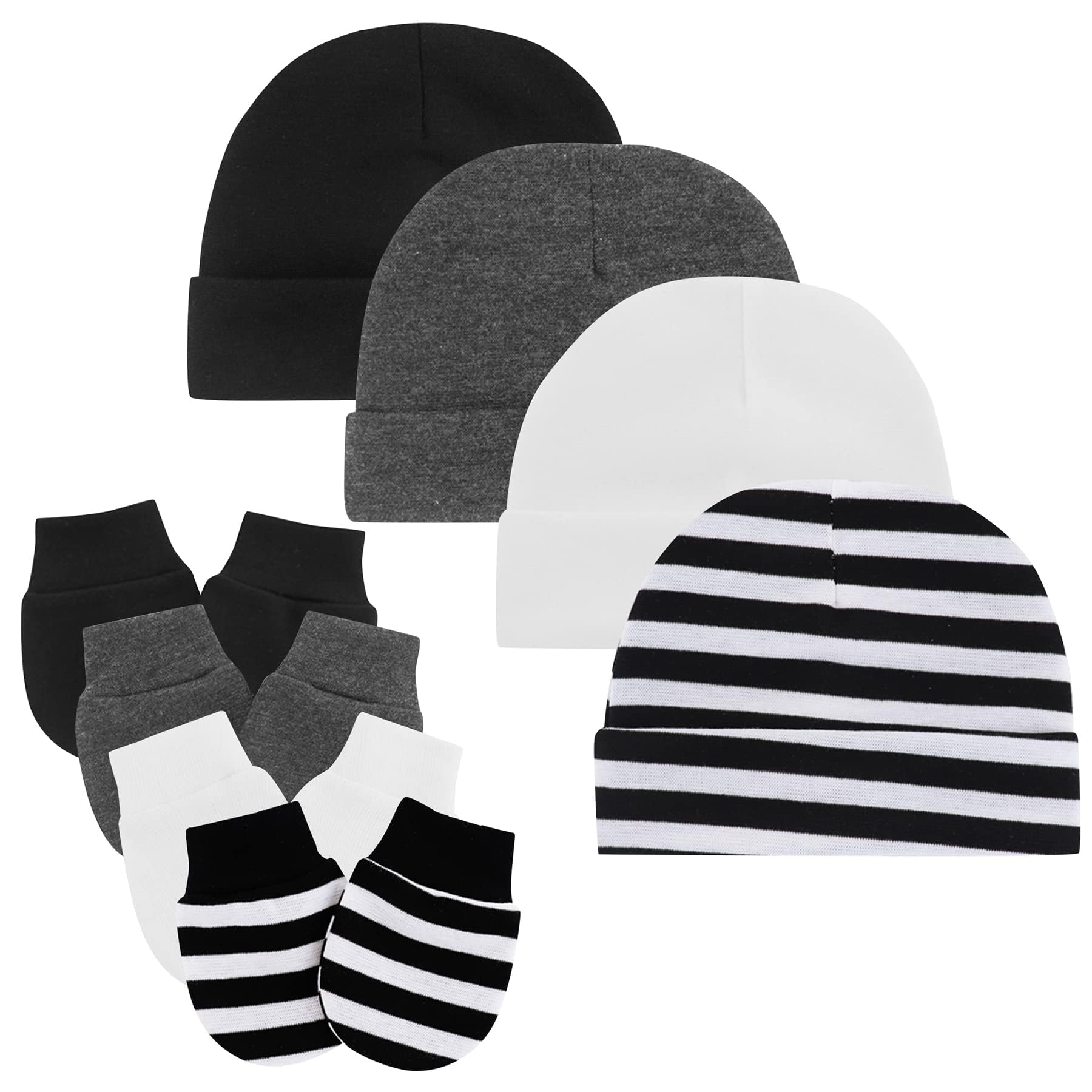 Zando Baby Hats and Mittens Set - Unisex Newborn Beanie Caps with Scratch Mittens for Infant Boys & Girls | Soft Hospital Hat for Newborns | Perfect for Winter, Photography & Gifts