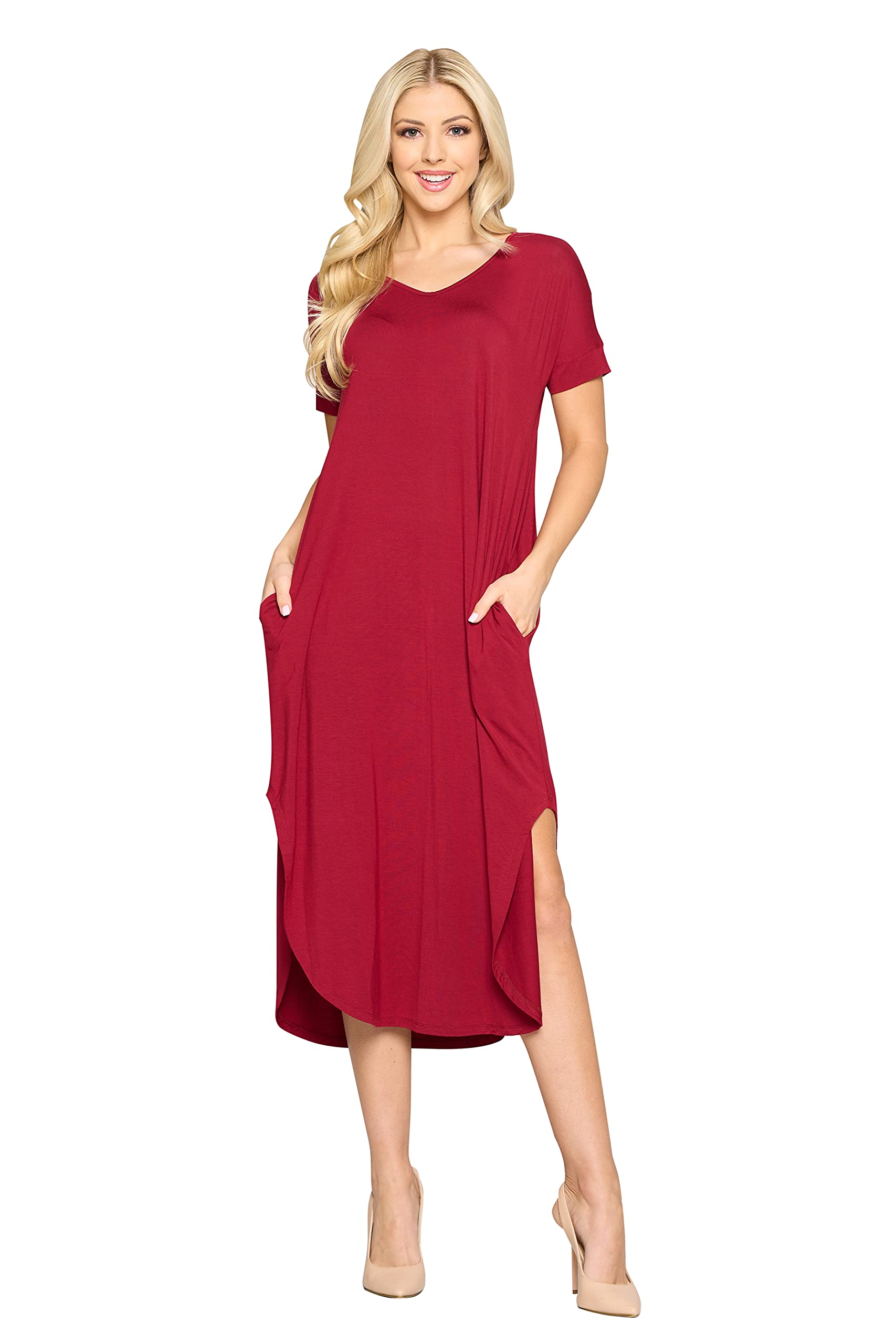 YELETE Women's Striped Curved Hem Flowy Midi Dress with Pockets - Plus Size Summer Casual Dress for Beach, Vacation & Everyday Wear