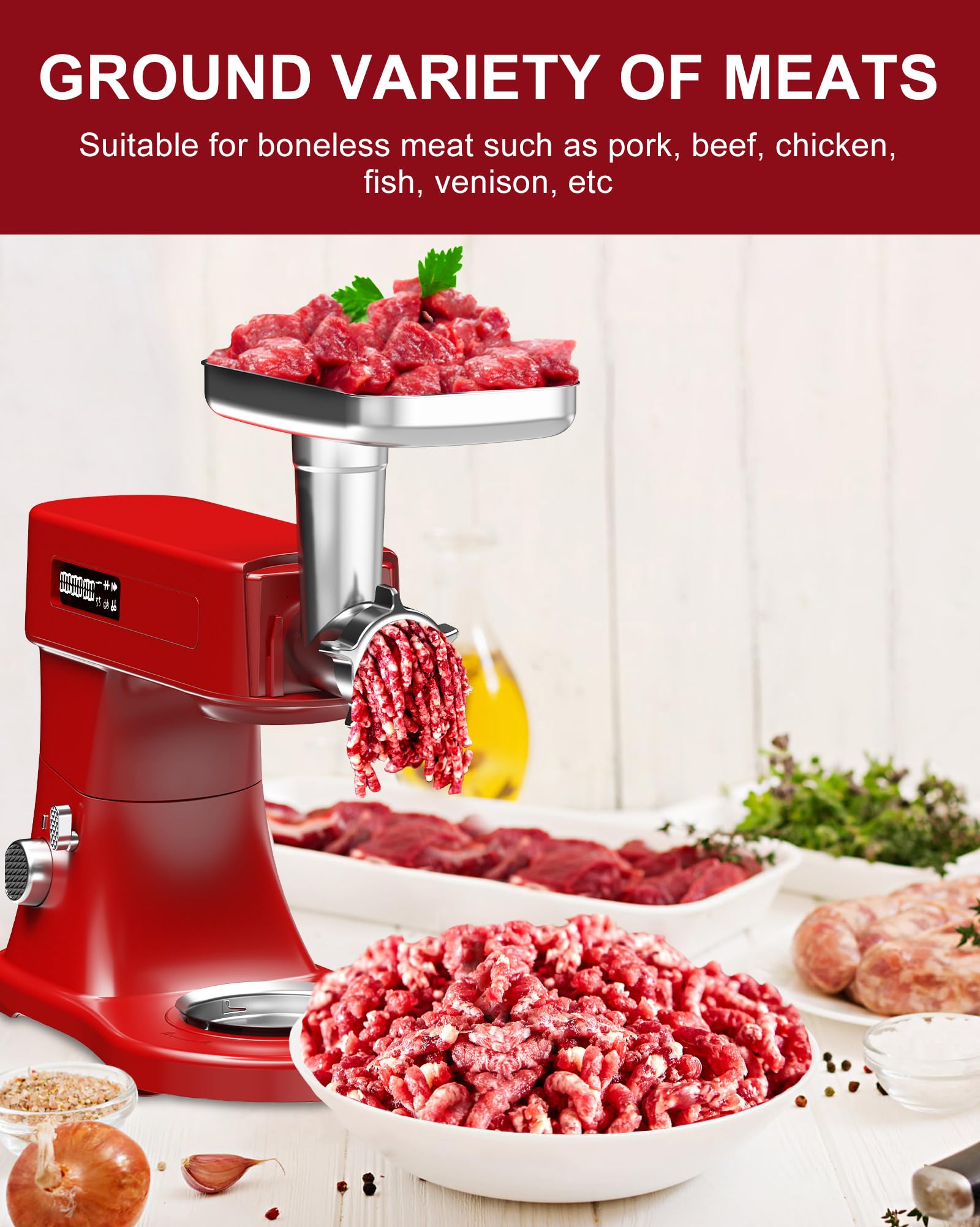 Stainless Steel Food Meat Grinder Attachment for KitchenAid Stand Mixers - 4 Blades & 3 Sausage Stuffer Tubes - Dishwasher Safe - Perfect for Homemade Burgers, Sausages & Pet Food