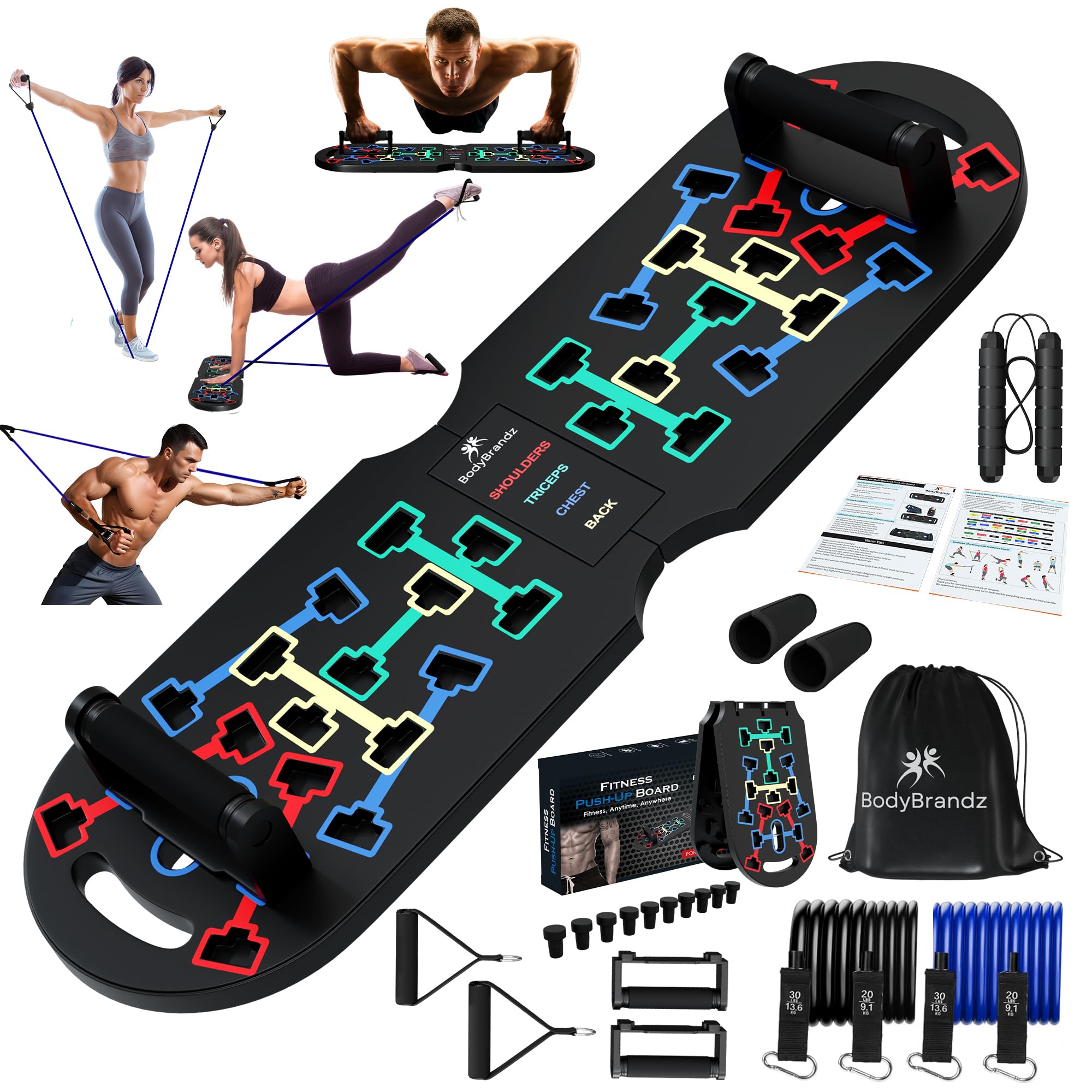 Push Up Board with Resistance Bands - Adjustable Pushup Exercise Equipment for Strength Training & Full-Body Workout - Foldable Portable Pushup Handles for Home Gym, Travel & Outdoor Fitness - Perfect for Beginners, Athletes & Home Workouts