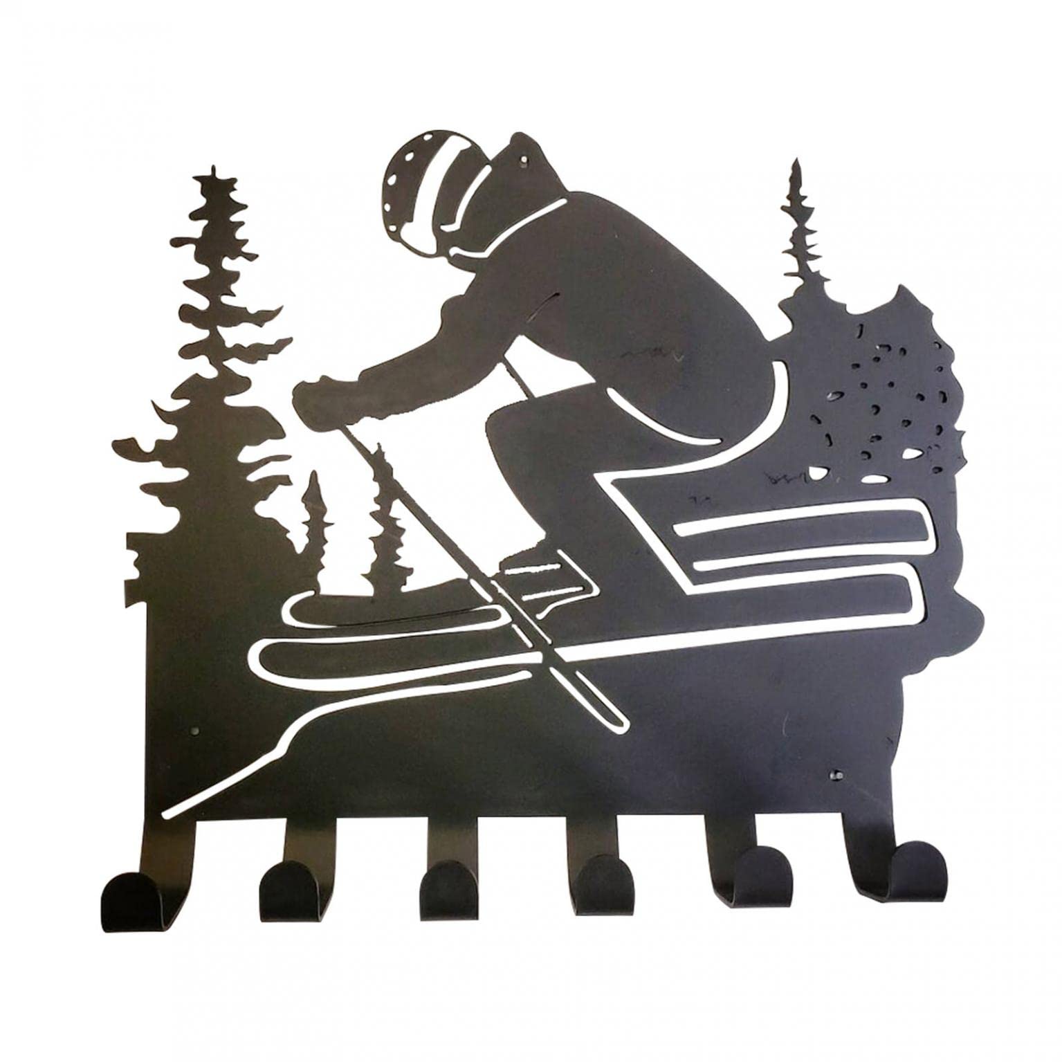 Black Metal Ski Wall Decor & Storage Rack - Modern Skier & Snowboard Hook Organizer for Home, Bedroom, Bathroom | Perfect for Winter Sports Gear Organization & Rustic Wall Art Decoration