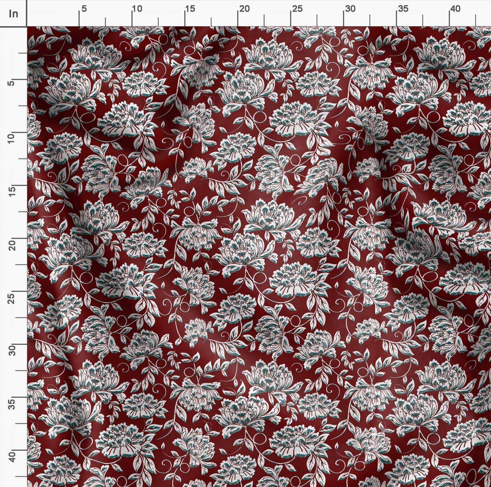 Soimoi Moss Georgette Red Fabric by The Yard - 42 Inch Wide Printed Fabric with Artistic Leaf & Floral Design for Dresses, Scarves, Home Decor and DIY Fashion Projects