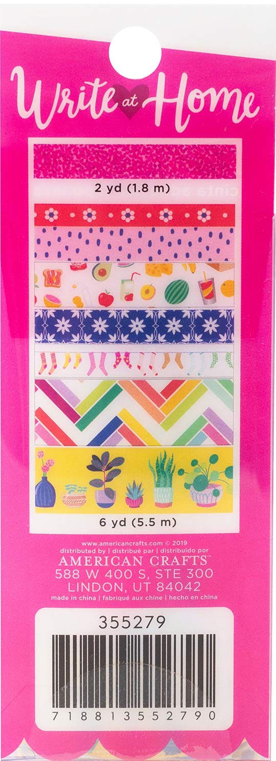 American Crafts Write at Home Washi Tape Set - 8 Rolls for Scrapbooking, Journaling, and DIY Home Decor