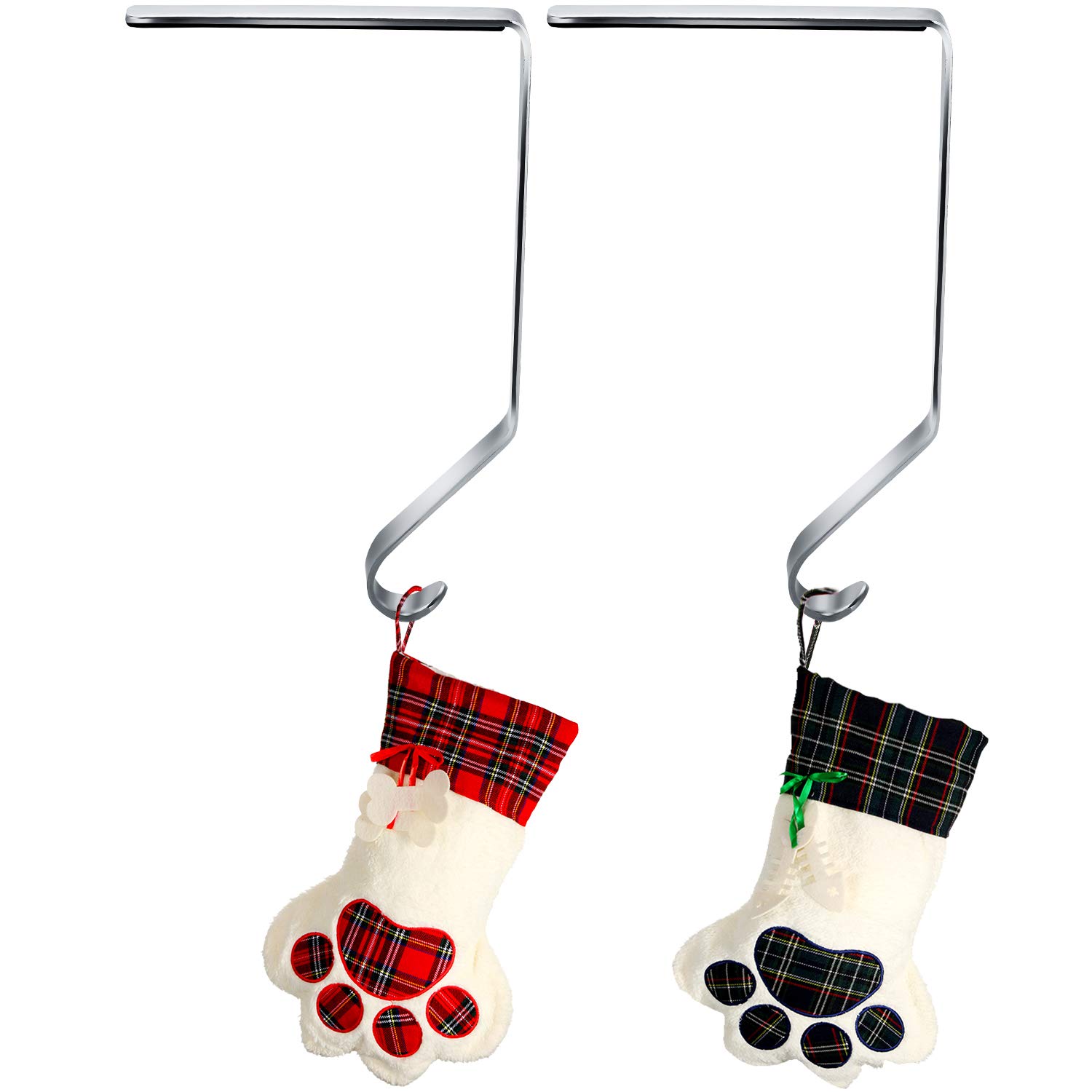 Silver Metal Stocking Hangers - Set of 8 Christmas Ornament Hooks for Fireplace Mantel & Staircase Decor - Perfect for Holiday Home Decorating & Gift Hanging