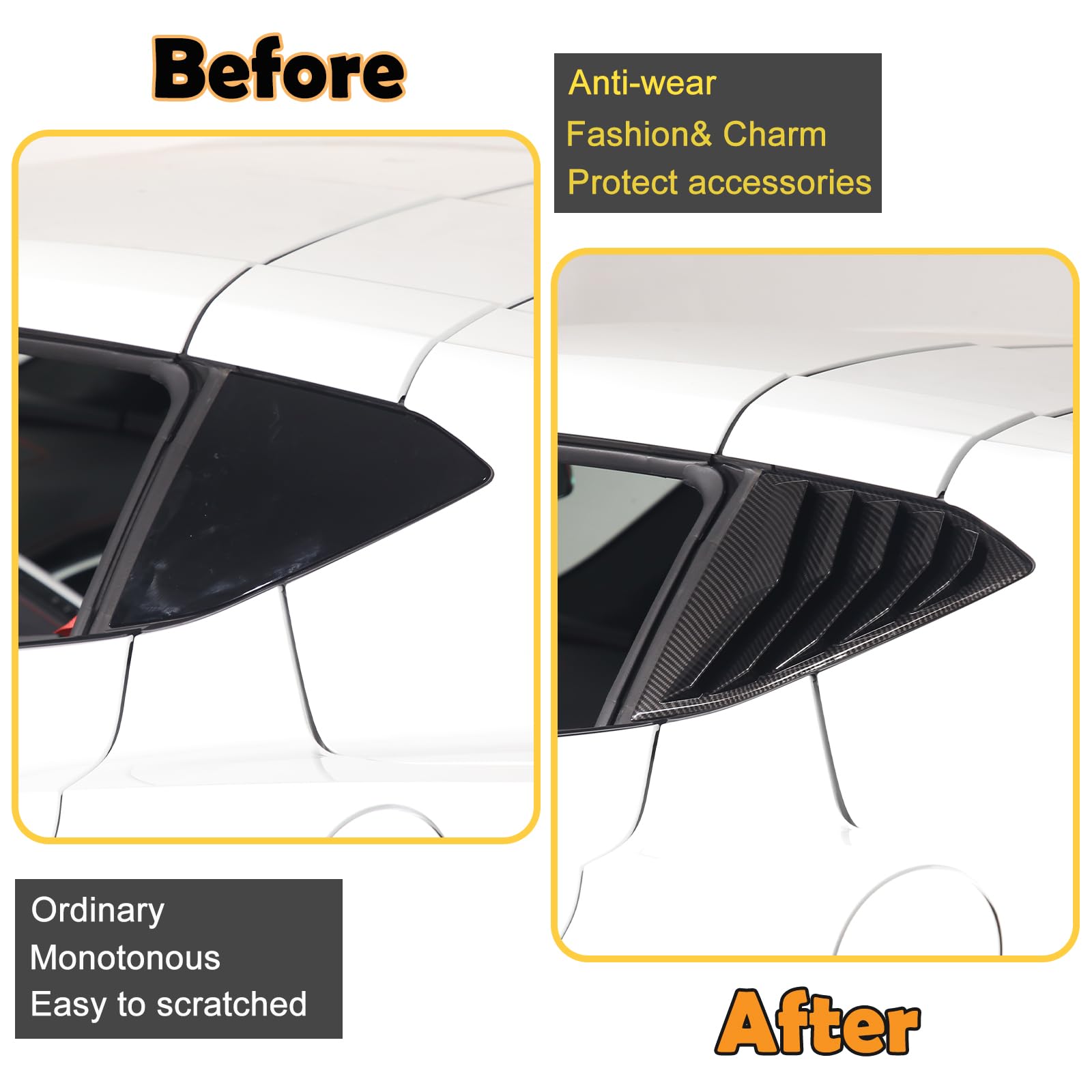 **Corvette C8 Stingray 2020-2023 Rear Side Window Louver Cover - Carbon Fiber Pattern Air Vent Shades & Trim Pair - Enhances Style & Aerodynamics for Sports Car Enthusiasts**