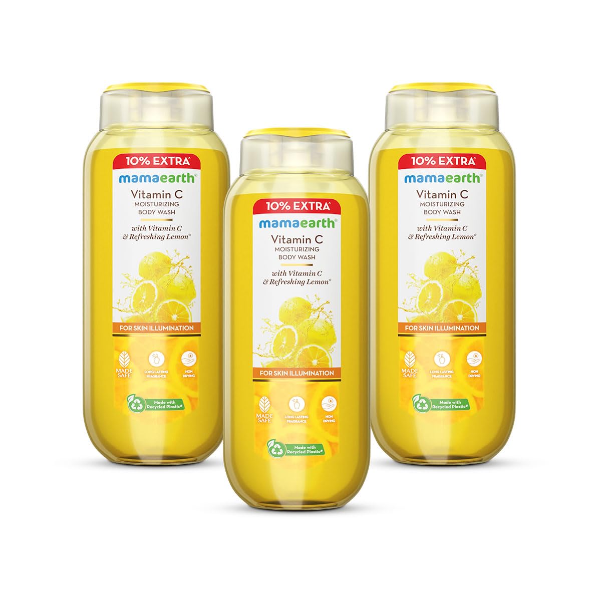 Mamaearth Vitamin C Body Wash with Lemon Scent - 275ml | Deep Cleansing & Moisturizing for Radiant Skin | Long-Lasting Fragrance | Suitable for All Skin Types (Pack of 3) | Perfect for Daily Shower & Spa-Like Experience at Home