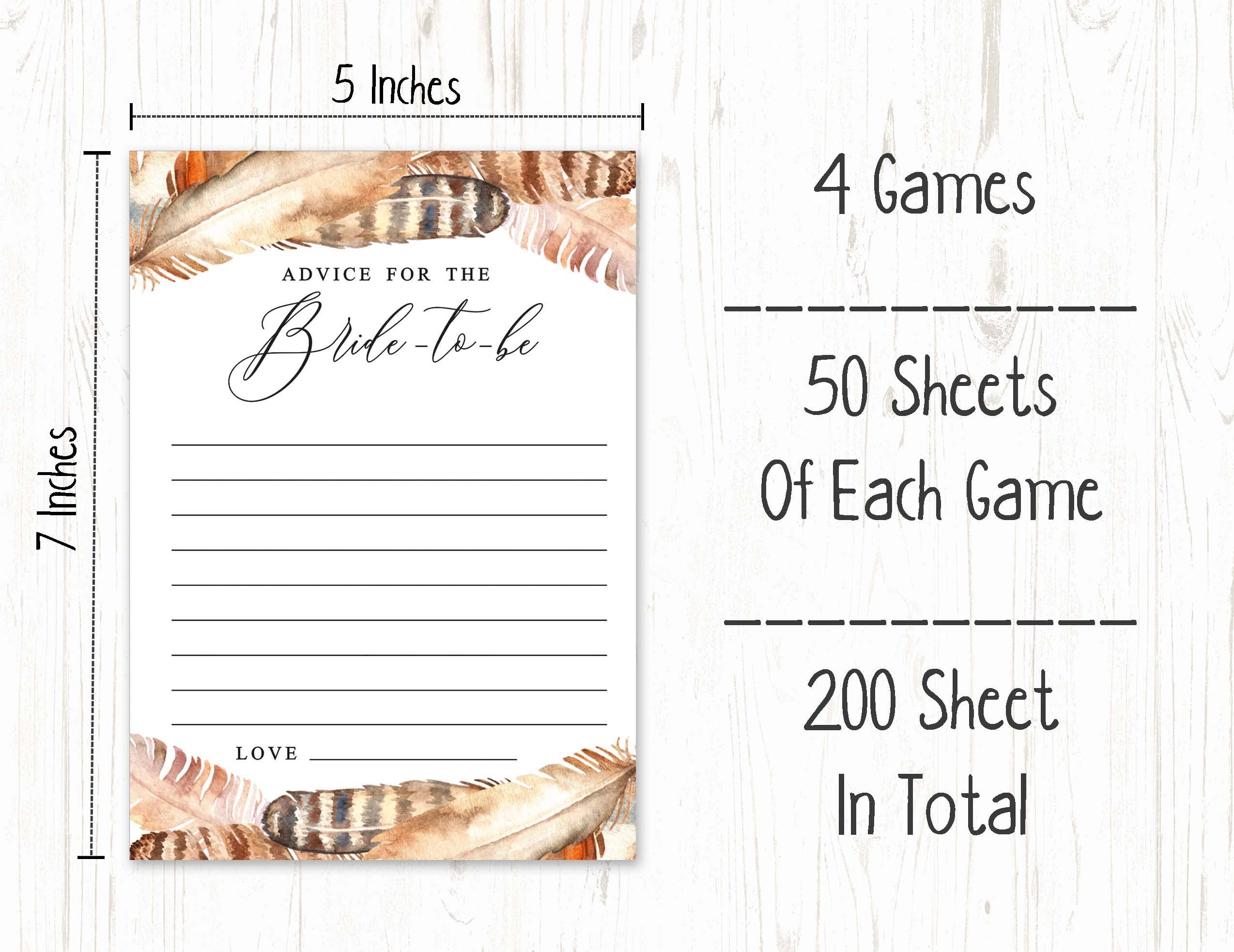 Bridal Shower Games Set of 4 (50 Sheets Each) - Fun Bachelorette Party Games Bundle with Feathers - Perfect for Wedding Showers, Girls' Night & Bachelorette Parties