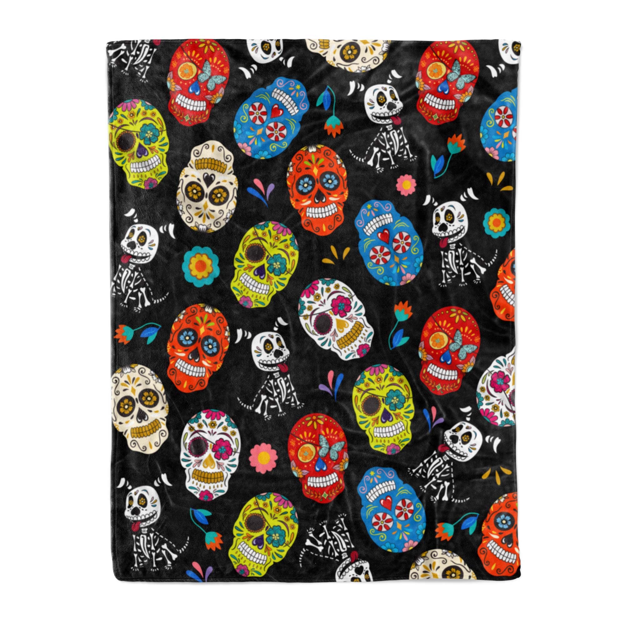 Day of the Dead Sugar Skull Fleece Blanket - Soft Warm Flannel Throw 80x60 Inches for Couch, Bed & Pets - Mexican Holiday Home Decor Gift for Adults & Kids