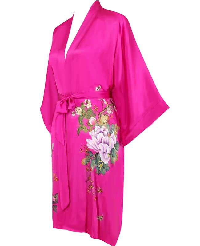Women's 100% Silk Kimono Robe - Short Sleeve Bathrobe & Pajama Set - Lightweight Loungewear for Spa, Yoga & Home Relaxation